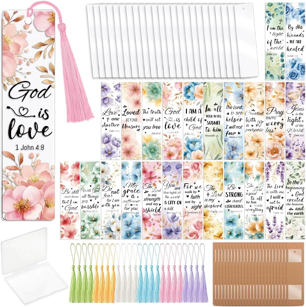 Peacoblue 121pcs Flowers and Bible UV DTF Acrylic Bookmark Making Kits Carft for Women Men Adult, DIY Cute Bookmarker Decal Stickers Warps Kit for Students Teachers Book Lovers Reading