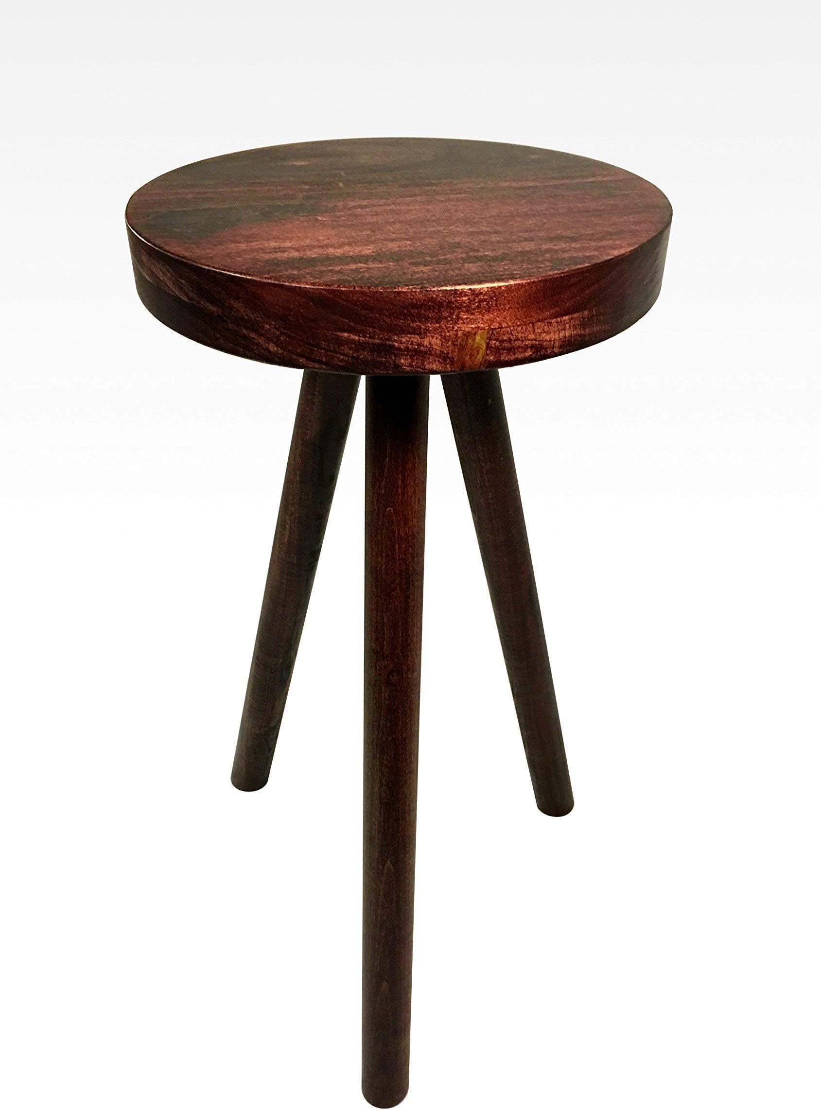 Side Table End Table Round Wood Stool by CW Furniture In Mahogany Custom Handmade Barstool Bar Set Modern Minimal Simple Three Legged Accent Nightstand Hardwood
