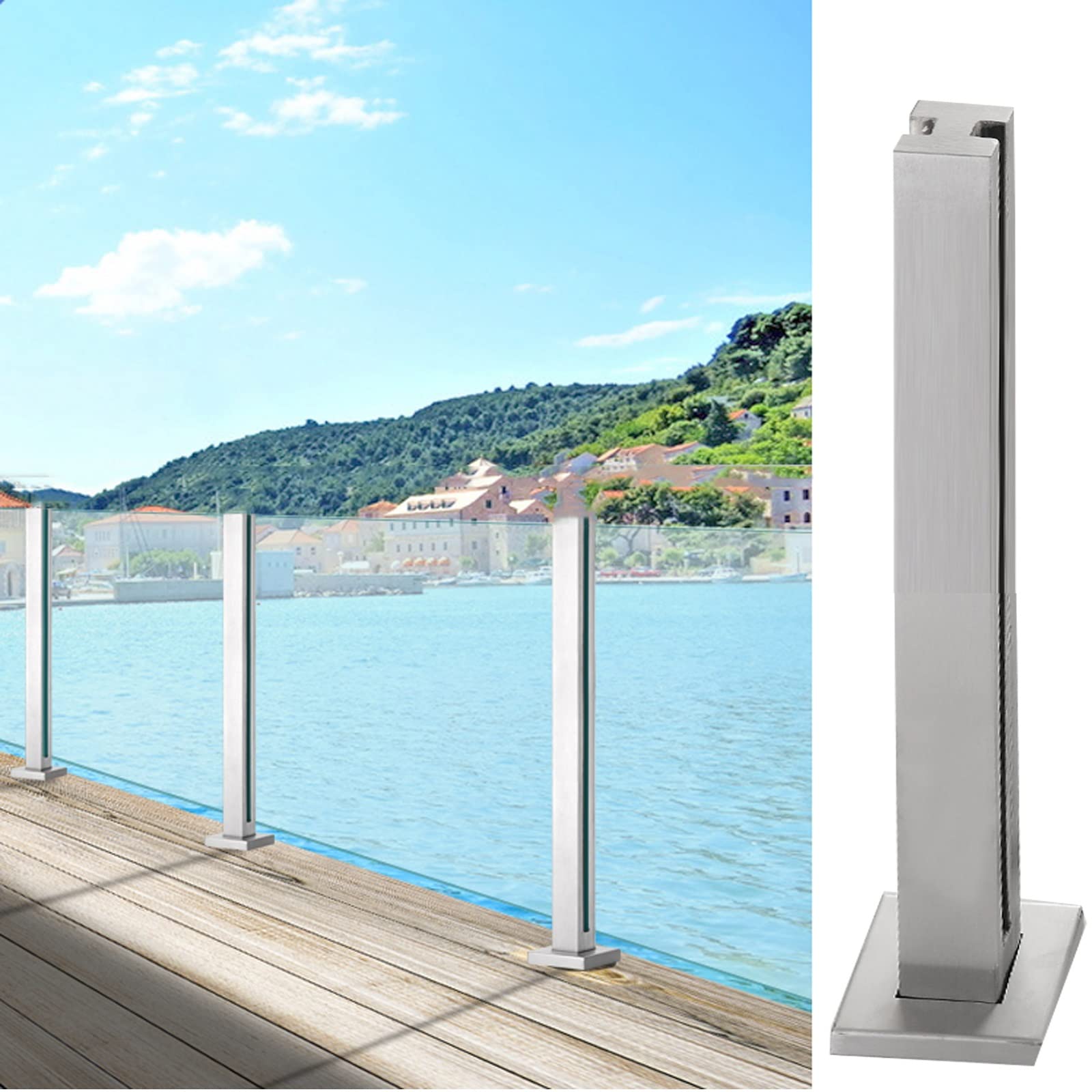 Poste Acero Inoxidable Cristal Barandillas Exterior/ Balcón Poste de cerca de vidrio Acero inoxidable - Tierra Tarea pesada Abrazadera de balaustrada cuadrada, Impermeable Resistencia a la corrosión