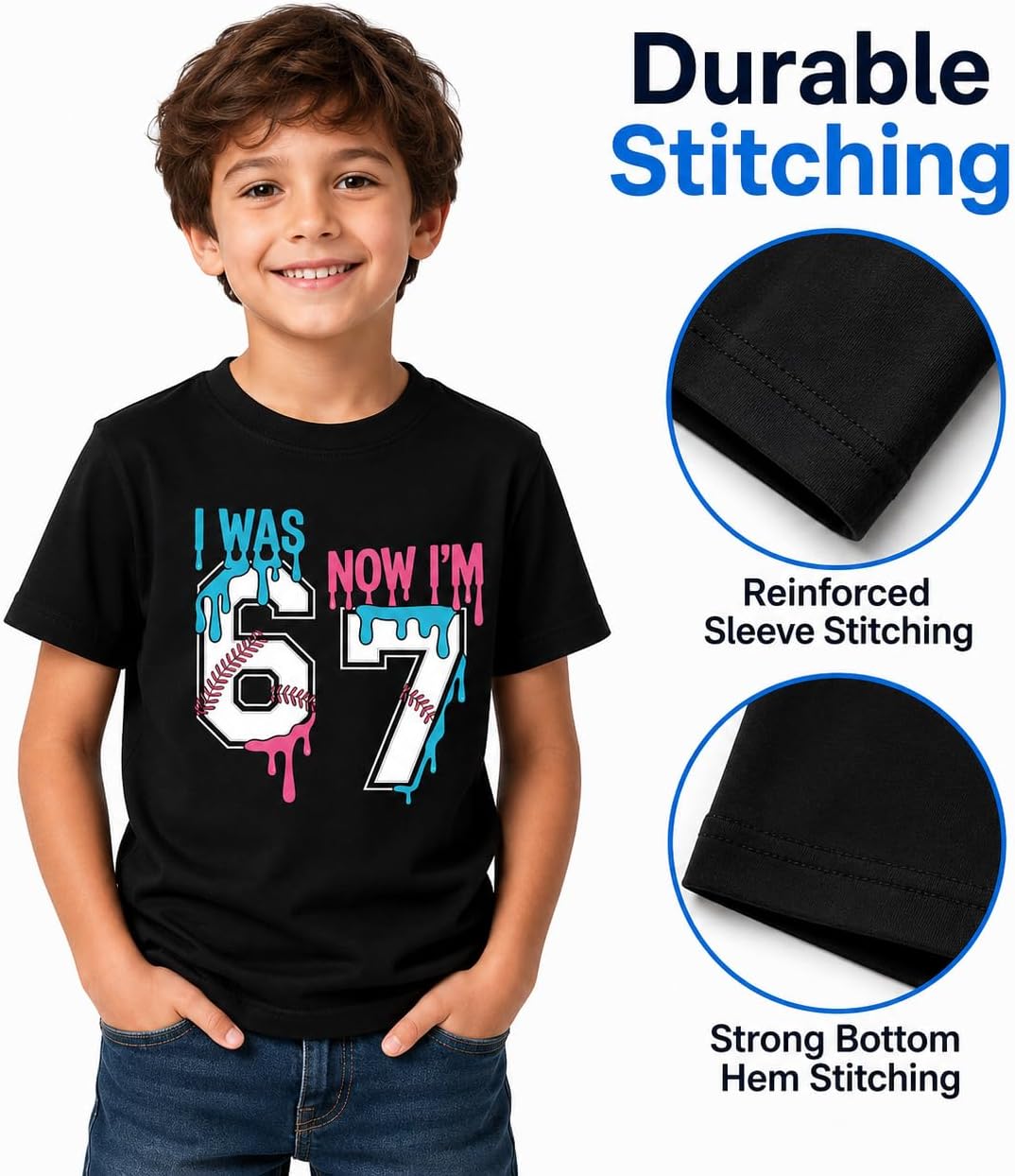 I was 6 Now Im 7 Shirt for Boys Girls Short Sleeve 7th Birthday Shirt Six Seven Shirt for Kids Seventh Party Top