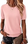 Zeagoo Femmes Été Manches courtes Hauts Col d'équipage Chandails de pull légers Pull-over Robe molle Blouse décontractée Vêtements de base