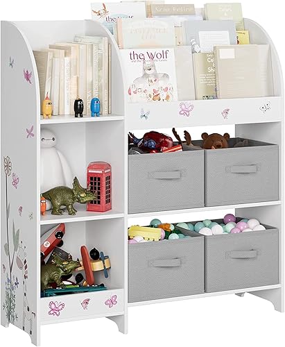 Organizador de almacenamiento de juguetes, estantería para niños con 4 contenedores de tela, caja de almacenamiento de juguetes para organizador con