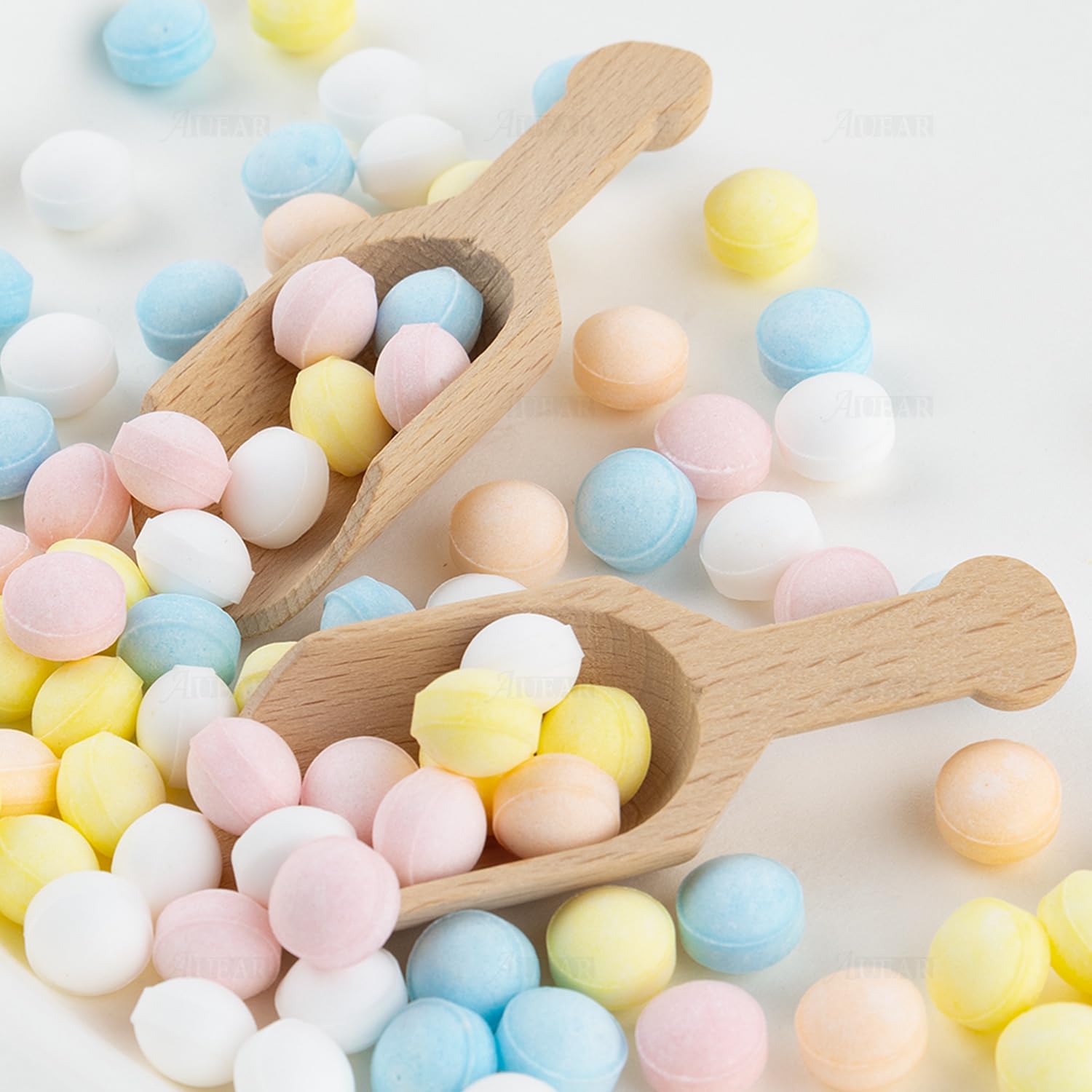 AUEAR, Mini drewniane łyżki, niepomalowana drewniana łyżka kuchenna na cukierki, przyprawy, imprezy, sole do kąpieli, niezbędne cukierki (20 szt., półuchwyt)