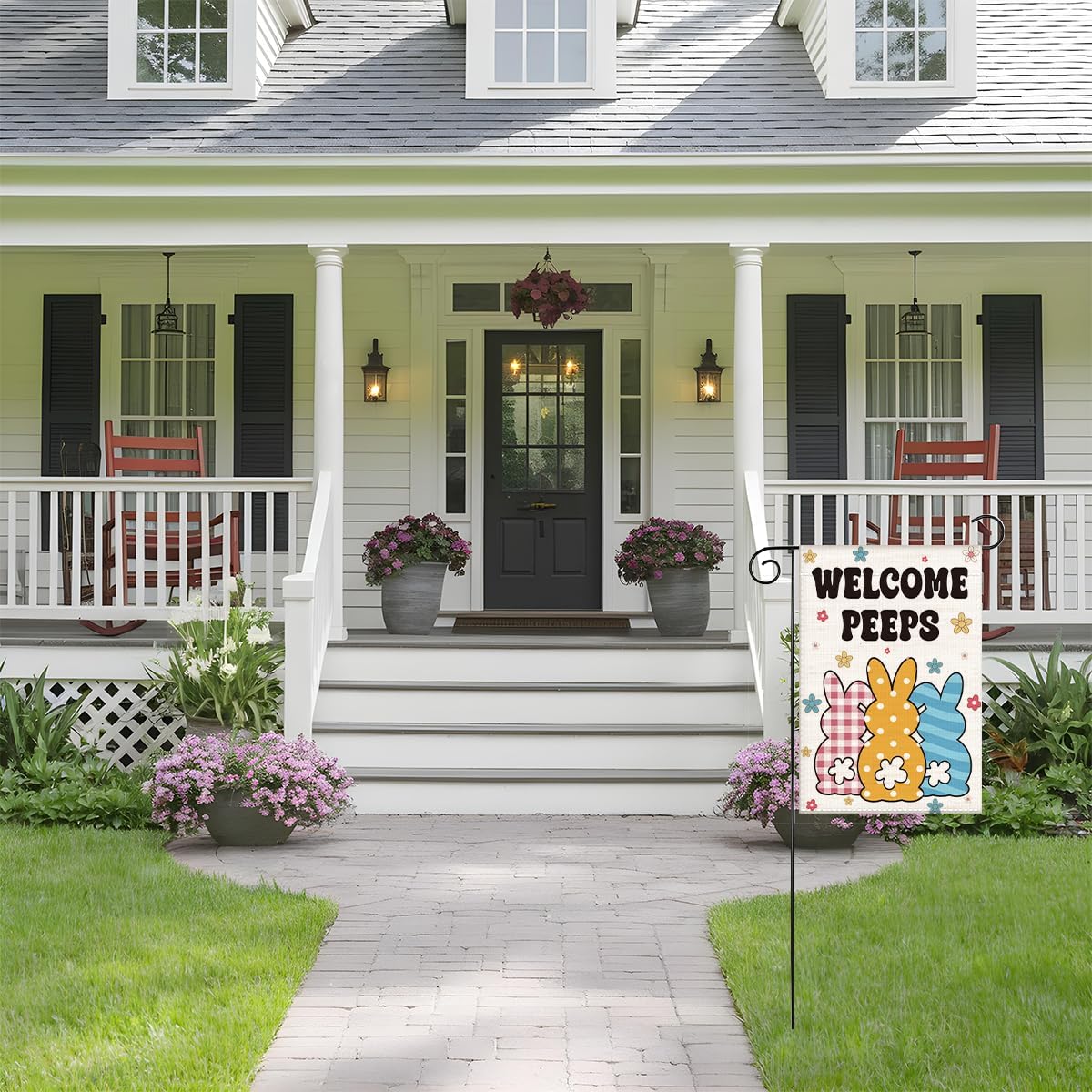 Easter Garden Flag - Welcome - Double Sided Rabbit Bunny Burlap Holiday Small Yard Flag for Lawn & Patio Outdoor Decoration (12×18 Inch) - Image 5