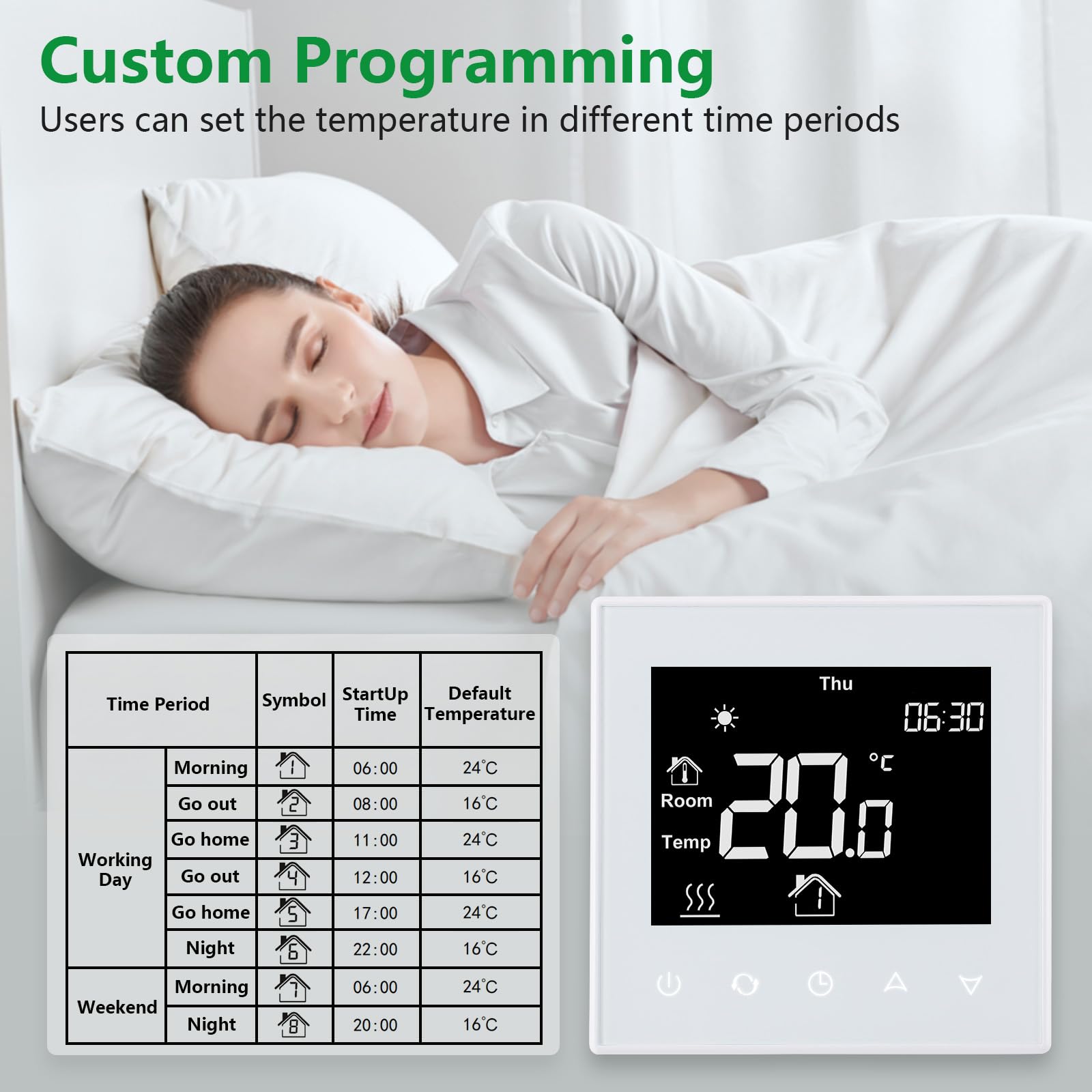 Wengart Termostato Negro Inteligente WG505 (16A), Pantalla Táctil LCD para Calefacción Eléctrica por Suelo Radiante, Doble Sensor (Aire/Suelo), Programable, Apto para Caja Cuadrada 86mm
