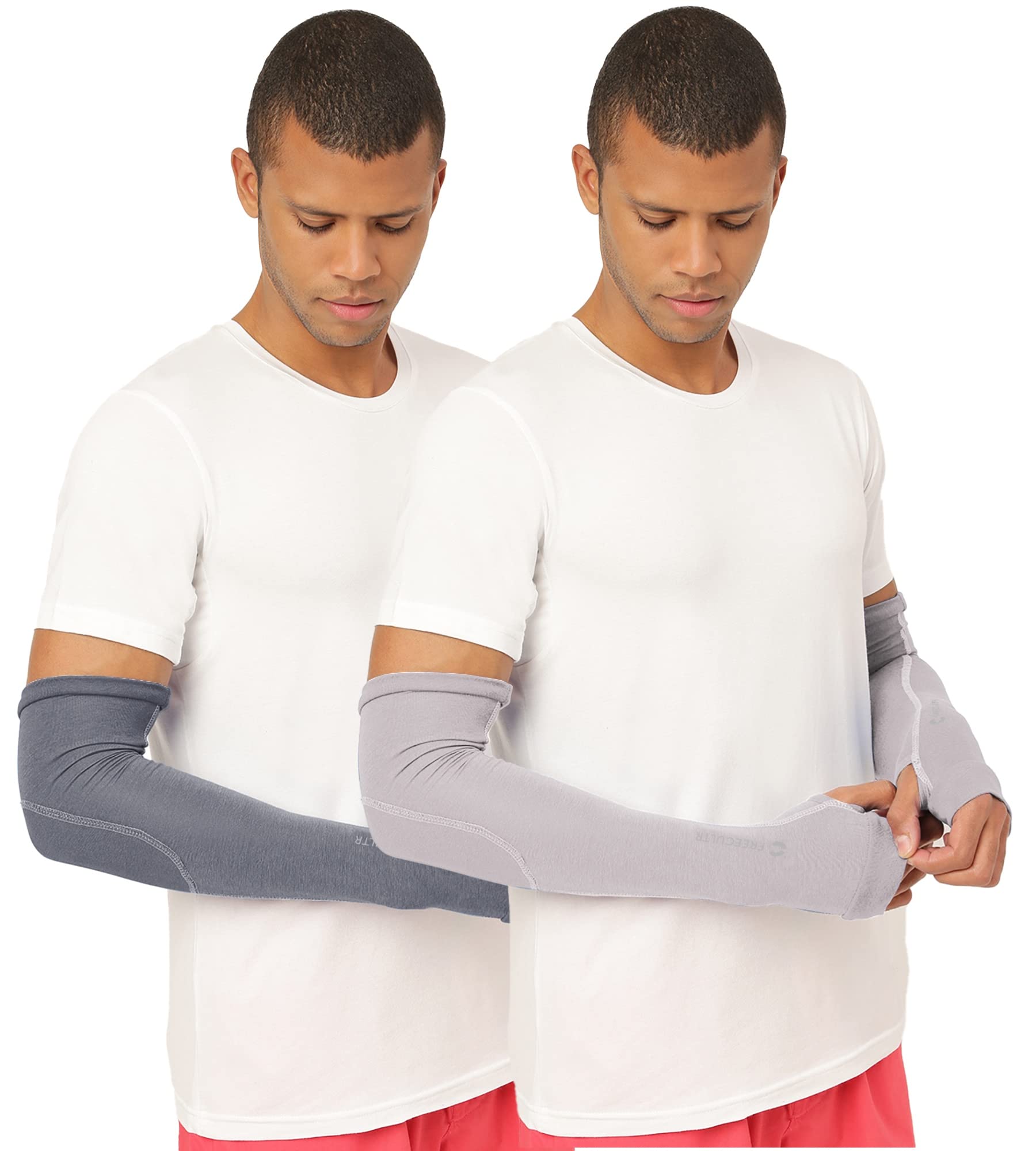 FREECULTR Unisex Breatheable Bamboo Cotton Antibacterial Arm Sleeves with in Built Glove (Pack 2)