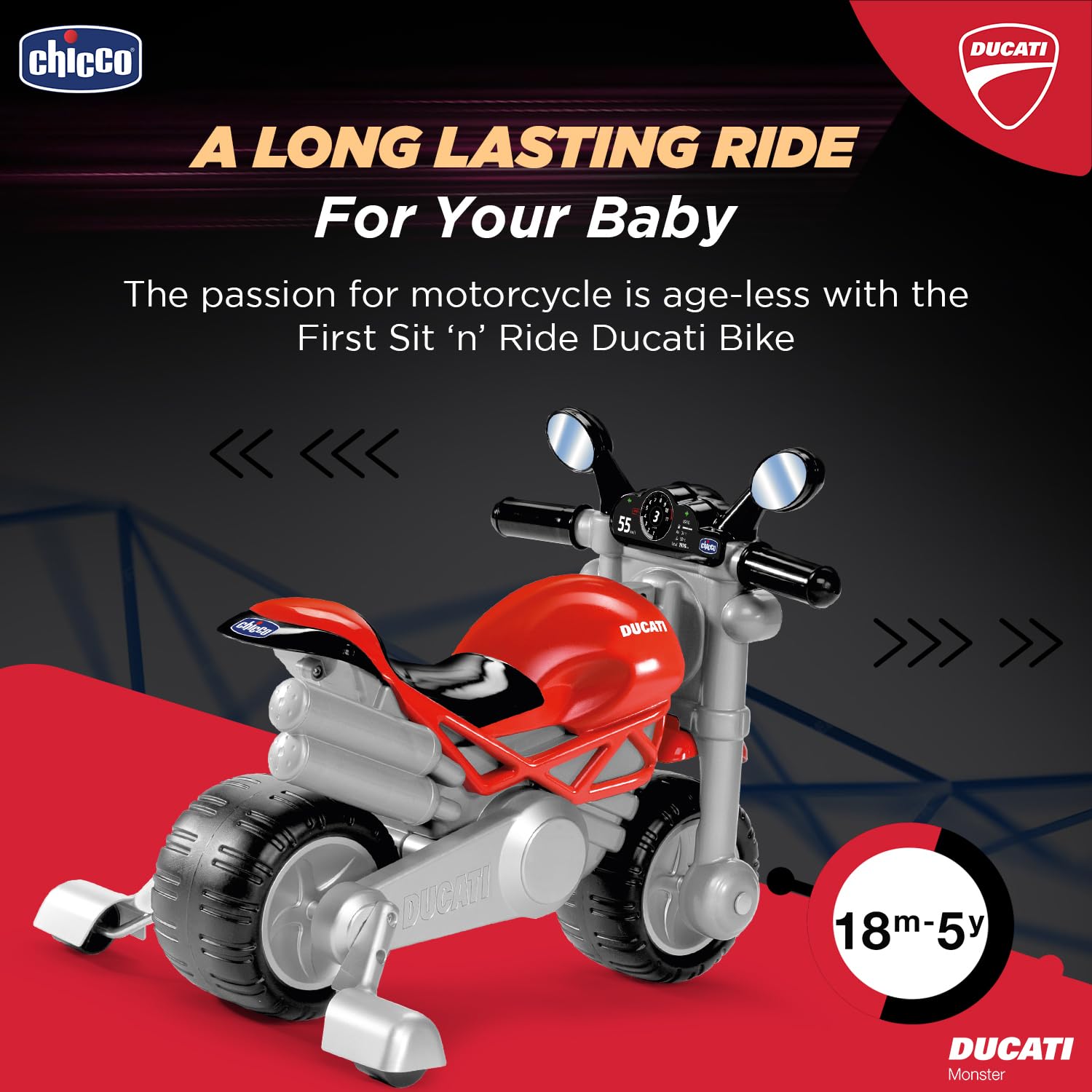 Chicco Ducati Monster キッズ用　バイク　モンスター Chicco Ducati Monster Sit 'N' Ride Bike to Push Along | Sit & Push