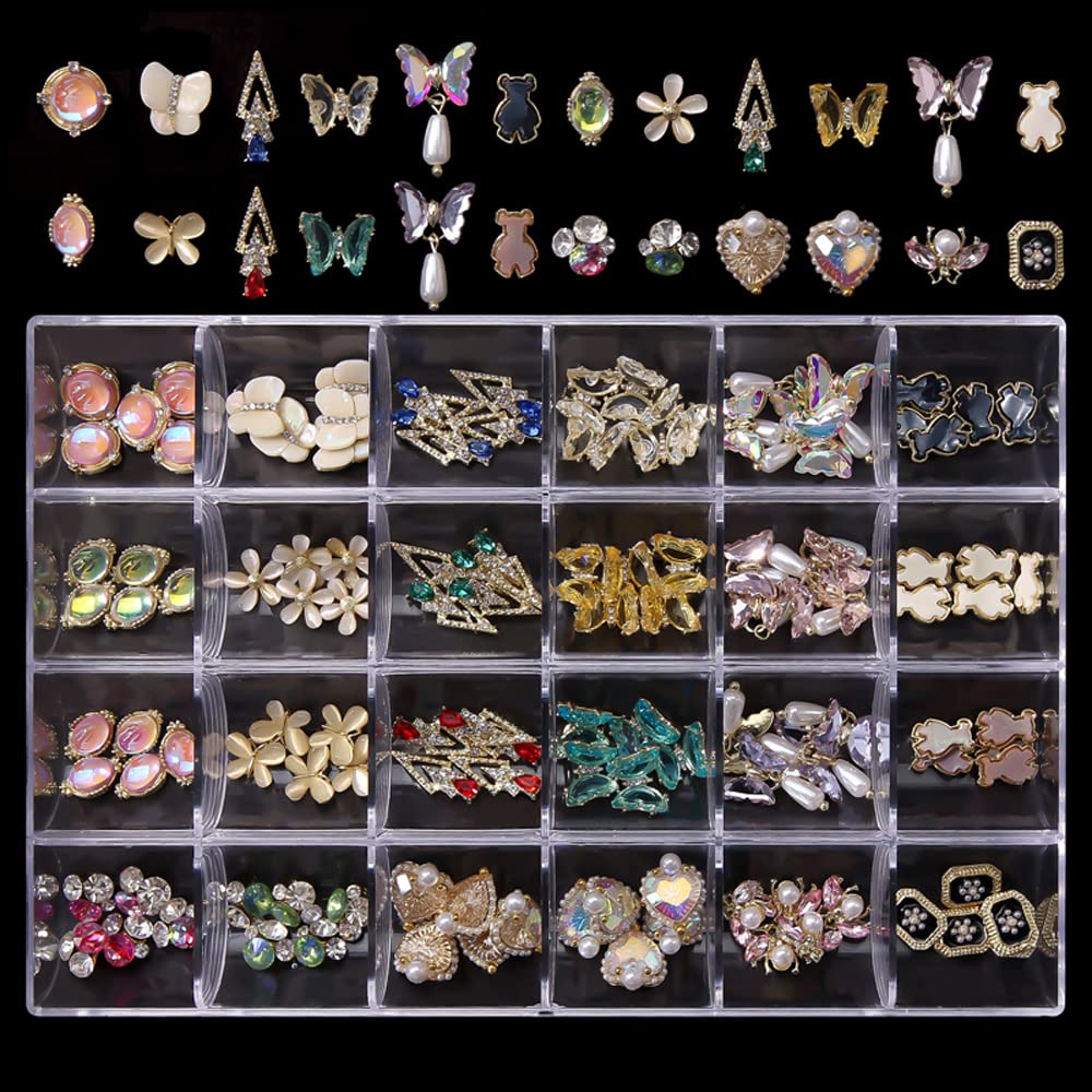 1 Caja de Decoraciones de Diamantes de imitación para decoración de uñas, Conjunto de Diamantes de Cristal para uñas, joyería de aleación DIY, Piezas de Gemas para uñas, Accesorios, Piedras