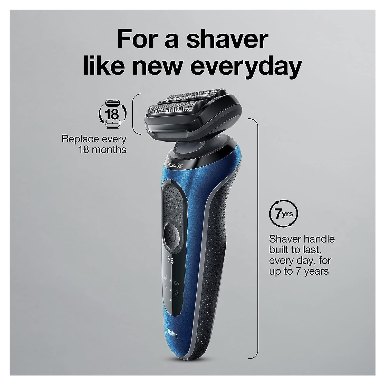 Braun Series 6 6040cs Rasoir électrique avec support de charge, tondeuse de précision, humide et sec, rechargeable, rasoir sans fil, bleu