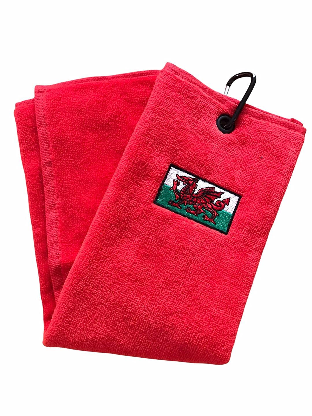 Stevepricegolf Red Wales Crested Tri Fold Golf Towel, 18 By 20 Inches.