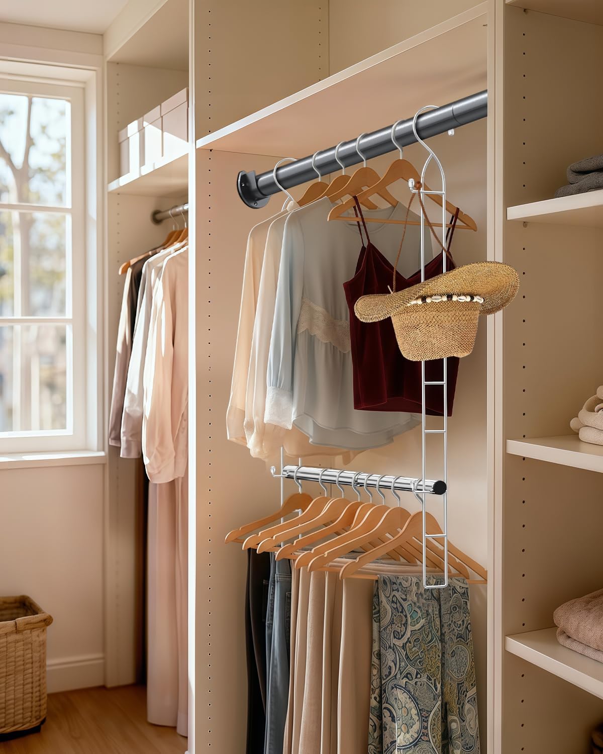 Supforce Hanging Closet Rod Stainless Steel, 2 Pack Adjustable Height & Width Closet Rod Extender, Space-Saving Closet Hanging Storage Organizer，Load up to 88LB - Image 3