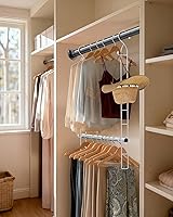 Vista 3 de Barra colgante de acero inoxidable, paquete de 2 extensores de barra de armario ajustables de altura y ancho, organizador de almacenamiento colgante