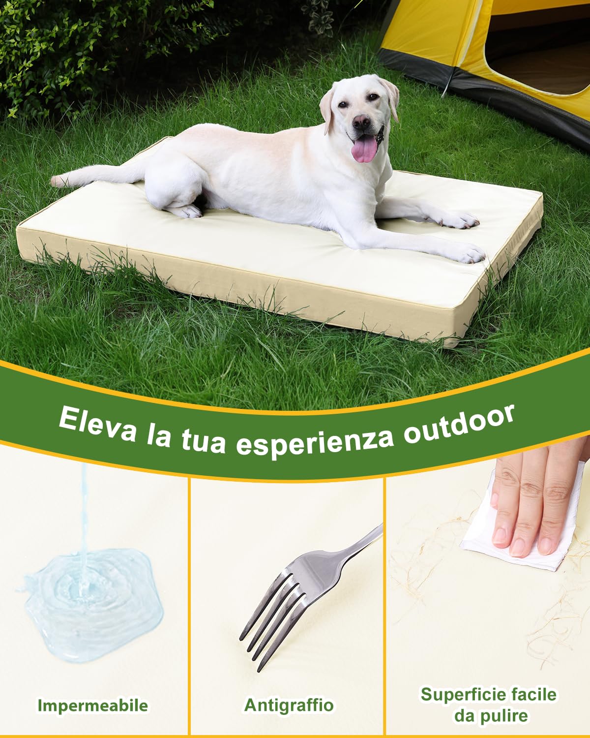 Favodormir Impermeabile Cuccia Cane Interno ed Esterno,Ortopedica Cuscino Cane in Ecopelle,Sfoderabile e Lavabile,Materassino per Cani Taglia Grande, Letto per Cani,Beige,104x68x8cm