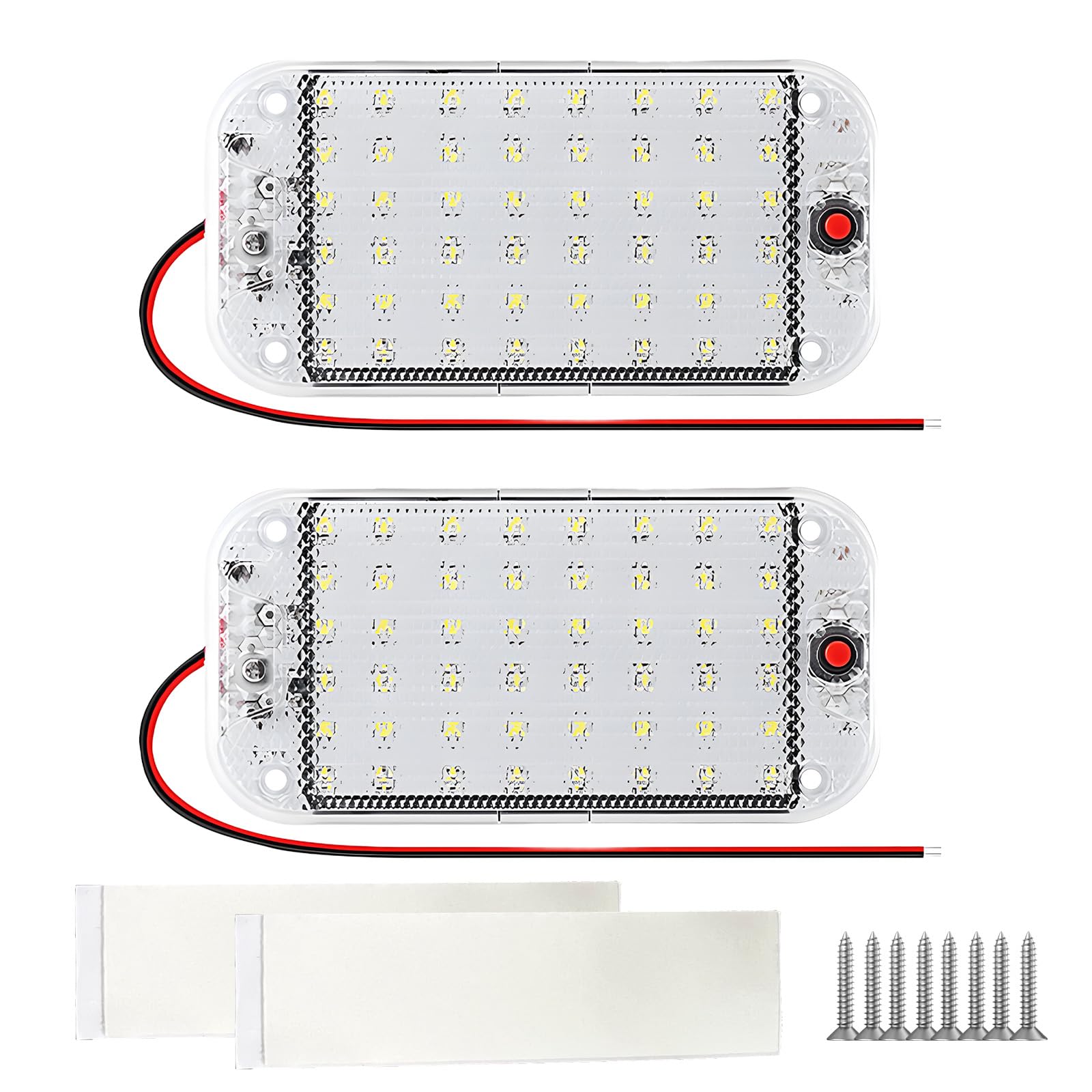 2 PCS Luces LED Coche, Luces de Techo Interiores de Coche, 12-85V DC, 48 LED Blanco Super Brillante, Iluminación para RV, Van, Baño, Armario, Caravan, Interruptor ON/OFF