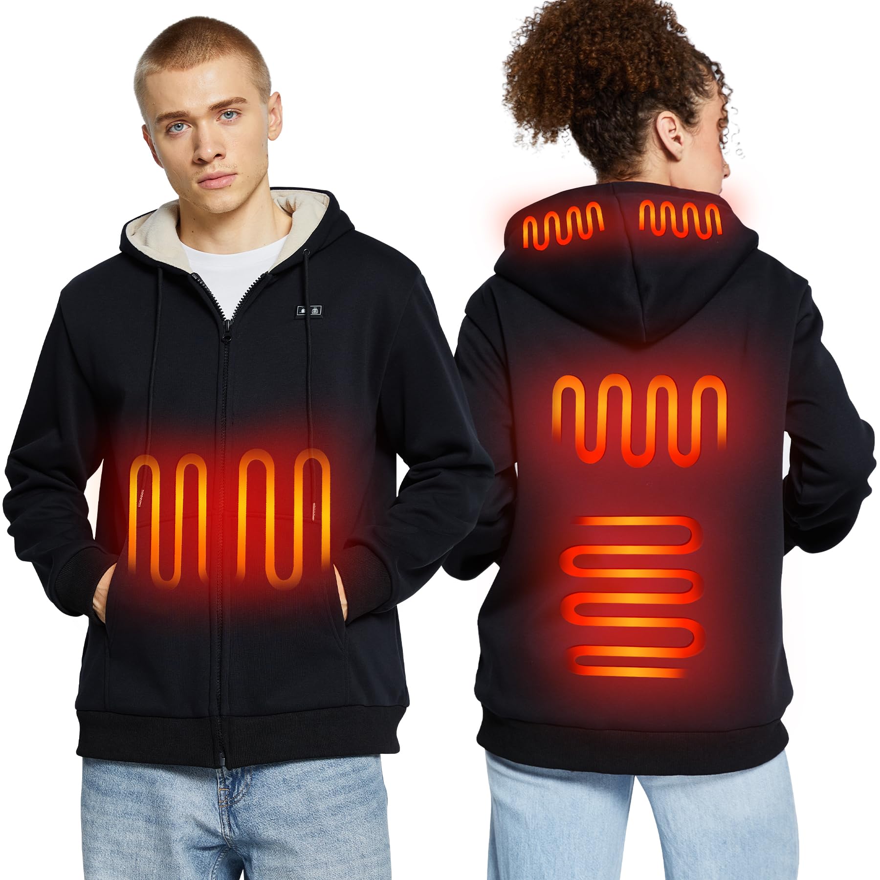seenlast Felpa Riscaldata Uomo Donna, Giacca Riscaldata Unisex con Batteria 10000mAh, Felpa con Cappuccio Riscaldata per Uomo Donna, Giacca Termica con 6 Zone Riscaldamento 3 Temperatura Regolabile