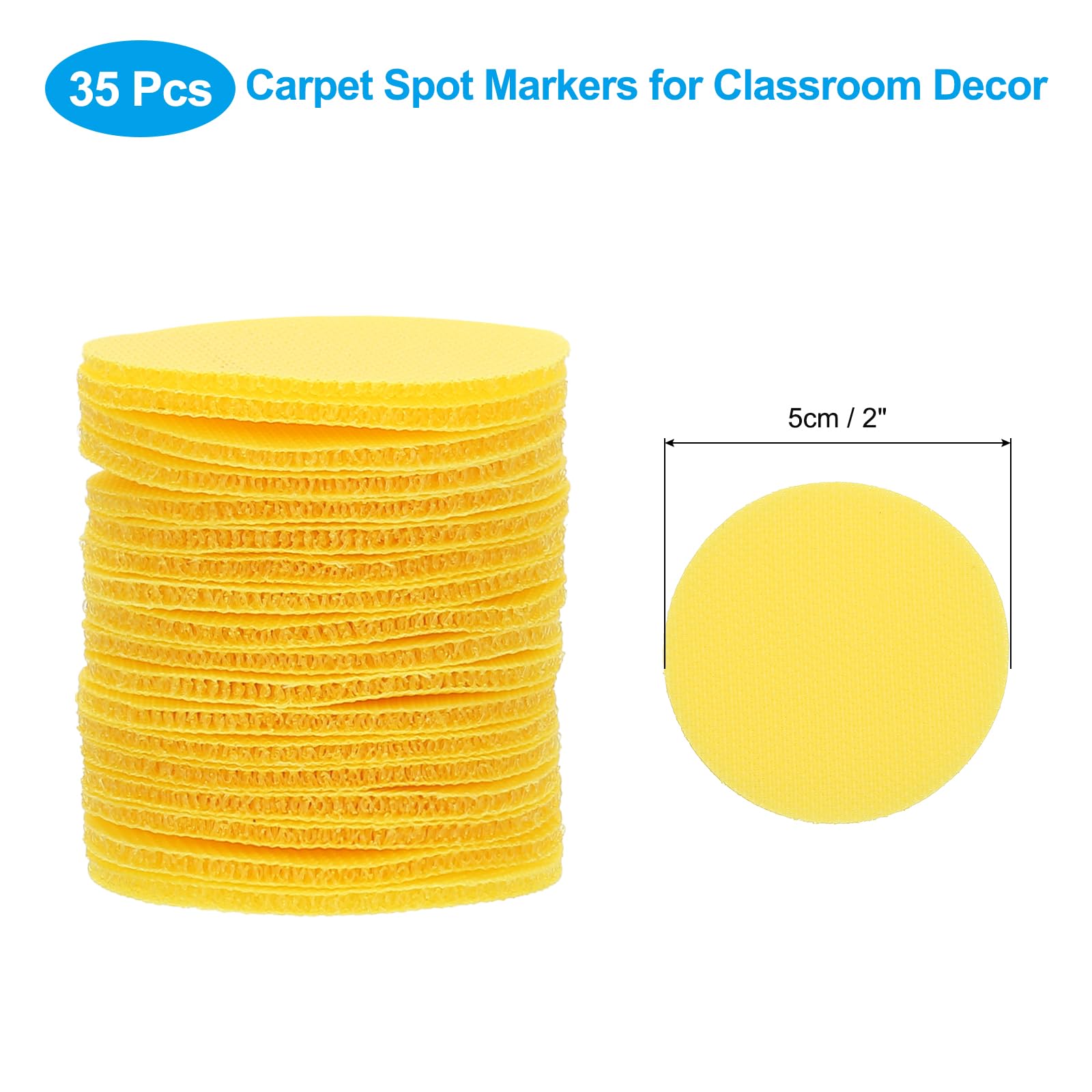 PATIKIL 2" Carpet Spot Markers, 35Pcs Circle Dot Markers Hook and Loop Carpet Spots for Decoration Elementary Preschool Teacher, Yellow - Image 2