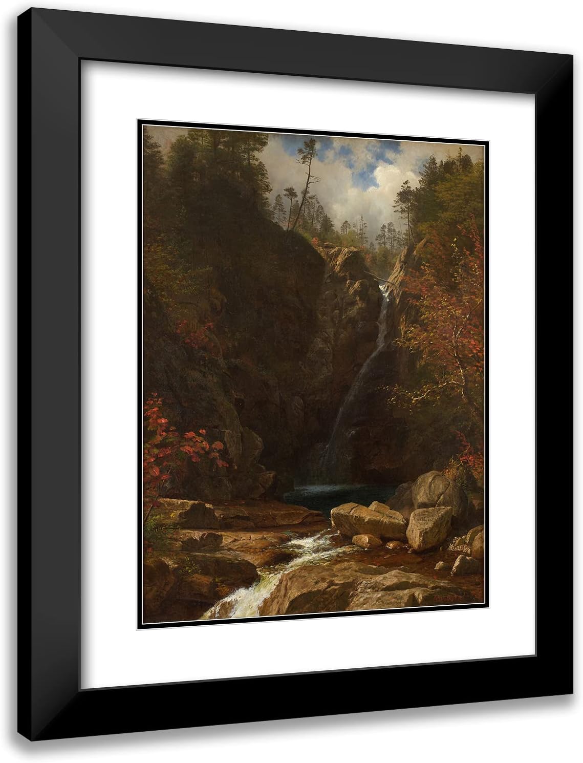 ArtDirect Albert Bierstadt 19x24 Black Modern Frame and Double Matted Museum Art Print Titled - Glen Ellis Falls