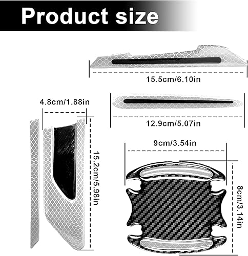 Miniatura 2 de Juego de 12 calcomanías reflectantes para automóvil, espejo retrovisor, laterales y manijas de puerta, fibra de carbono 3D, antiarañazos, películas