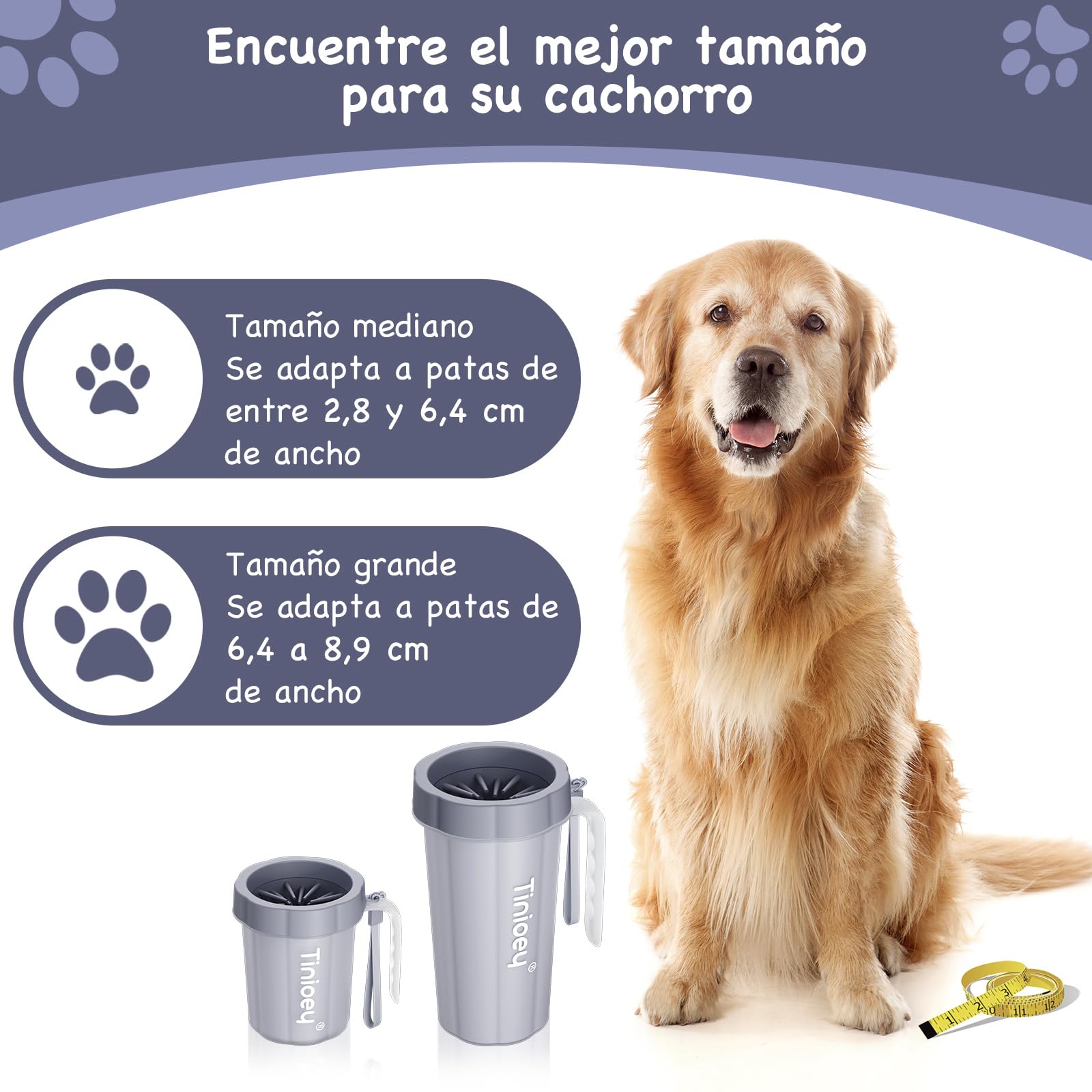 Limpiador Patas Perro de Raza Mediana Pequeña con Mango, Limpiador de Patas de Perros para Limpiar Patas Embarradas, con Cepillo para Perros y Cuatro Toallas Absorbentes (Gris)