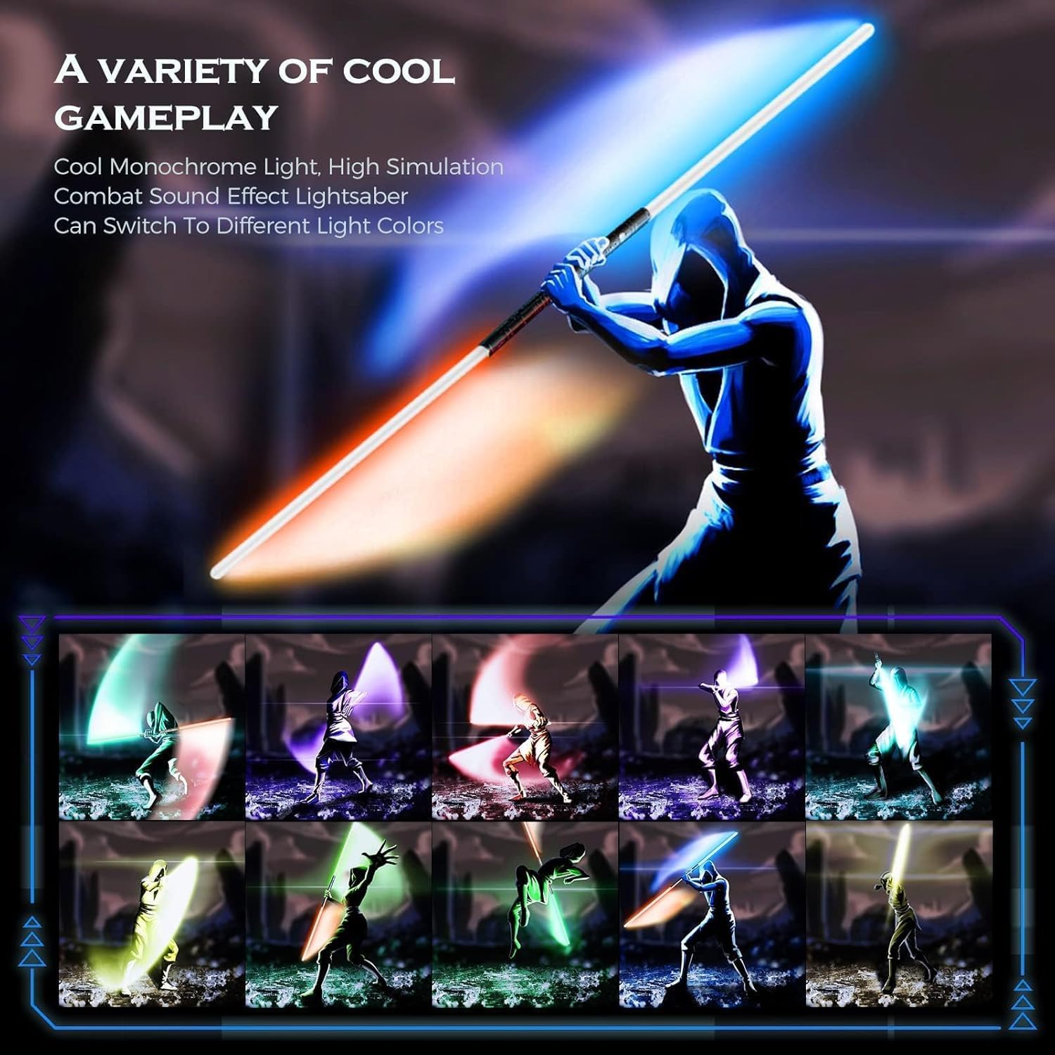 Lischwert 2Pack Lightsaber,collegabile 2-in-1 Spade Laser da duello in Metallo modificabili 7 Colori RGB 3 Voci modle,Oscillazione fluida e Effetti sonori di Combattimento