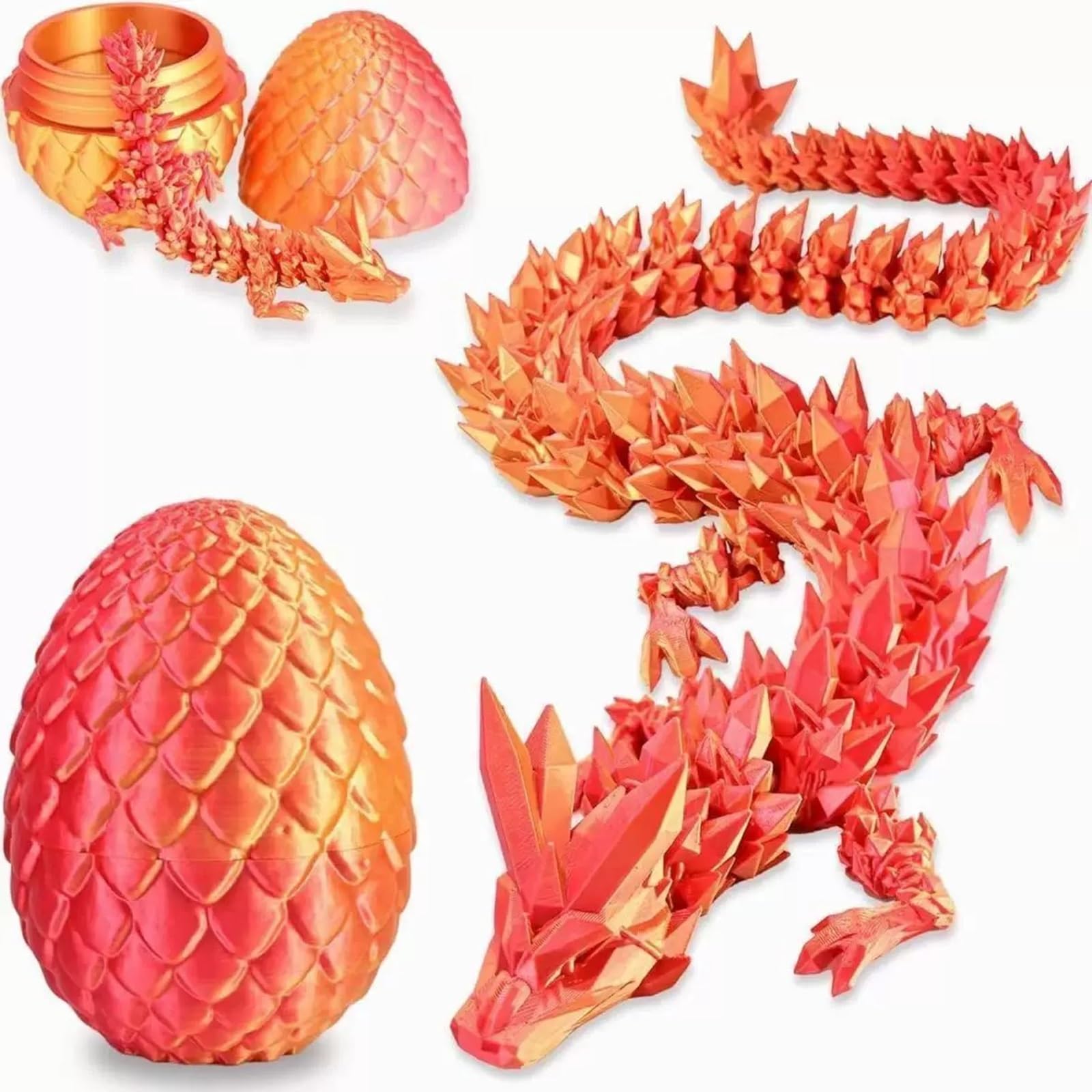 Dragon Eggs with Dragon Inside, 3D Printed Surprise Funny Gifts for Kids, Articulated Dragon Fidget Toys for Adults, Ideal Easter Basket Stuffers, Unique 3D Dragon Collectibles (Laser Red)