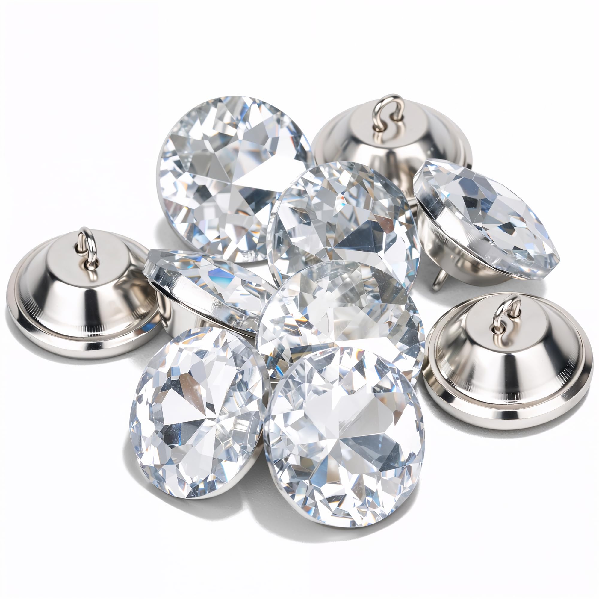 WedDecor Diamond Crystal Sofa Buttons 20mm, Clear Rhinestone Tufting Buttons with Shank Back, Decorative Upholstery Button for Ottomans, Wall Panels & Cushions, Pack of 50pcs