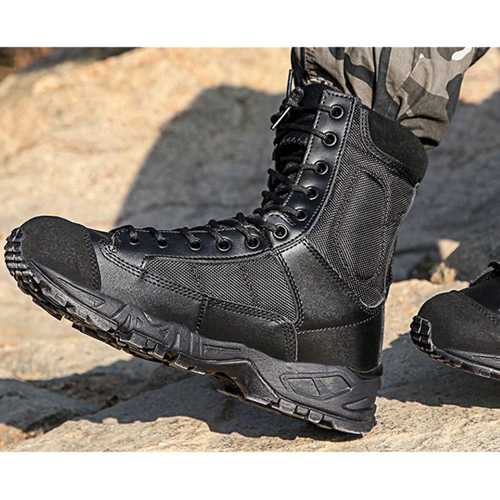 De los Hombres Botines ultraligeros Bota de Combate del ejército de tácticas Militares Transpirables Botas de Desierto para Senderismo al Aire Libre Cabeza anticolisión,Black-40