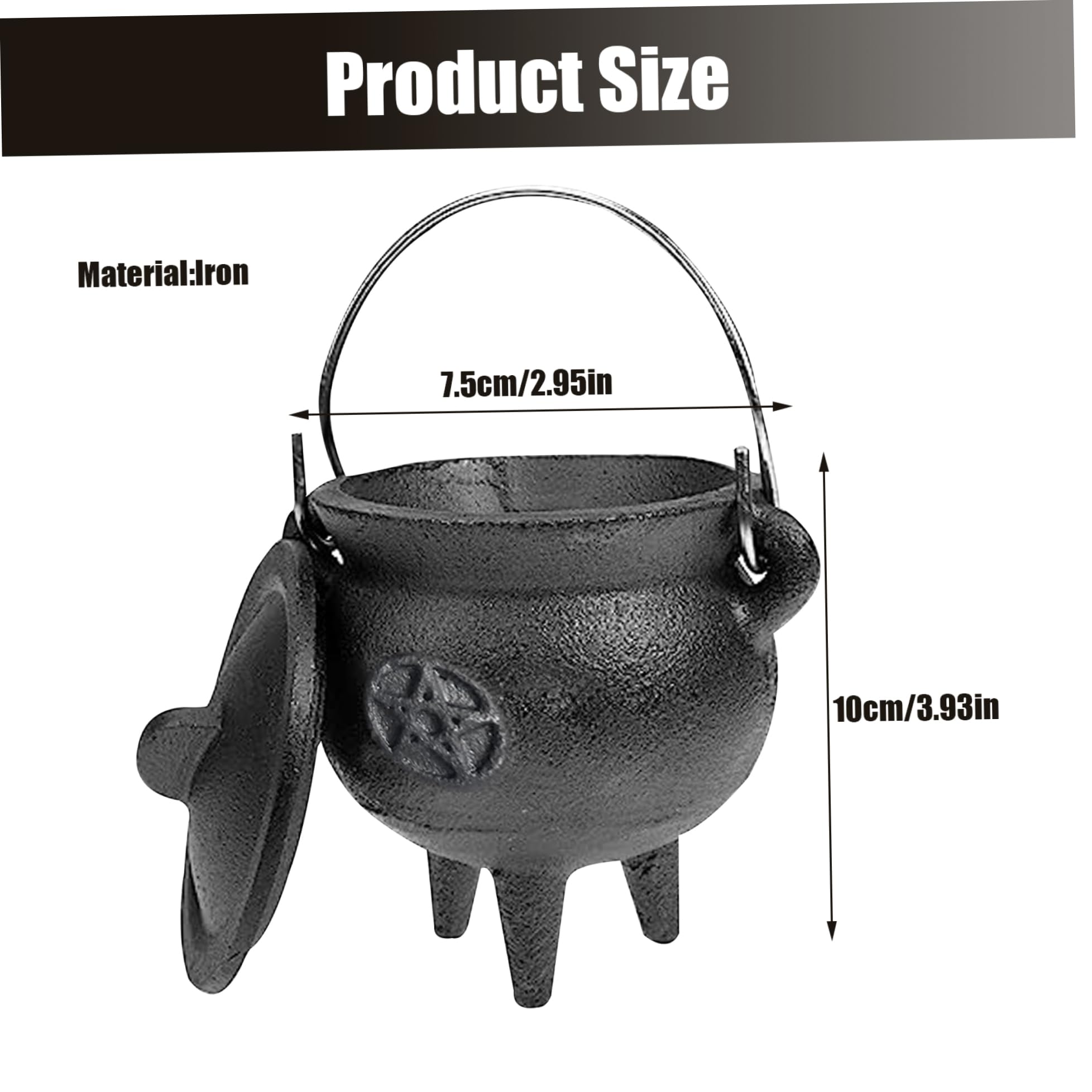 Caldero de hierro fundido con tapa y mango Halloween 3.94x2.95x2.95 pulgón Cauldron Vela decorativa Incienso Burning Witchcraft Cauldron Pot, Estrella, Caldero de hierro fundido, Cauldron de brujas