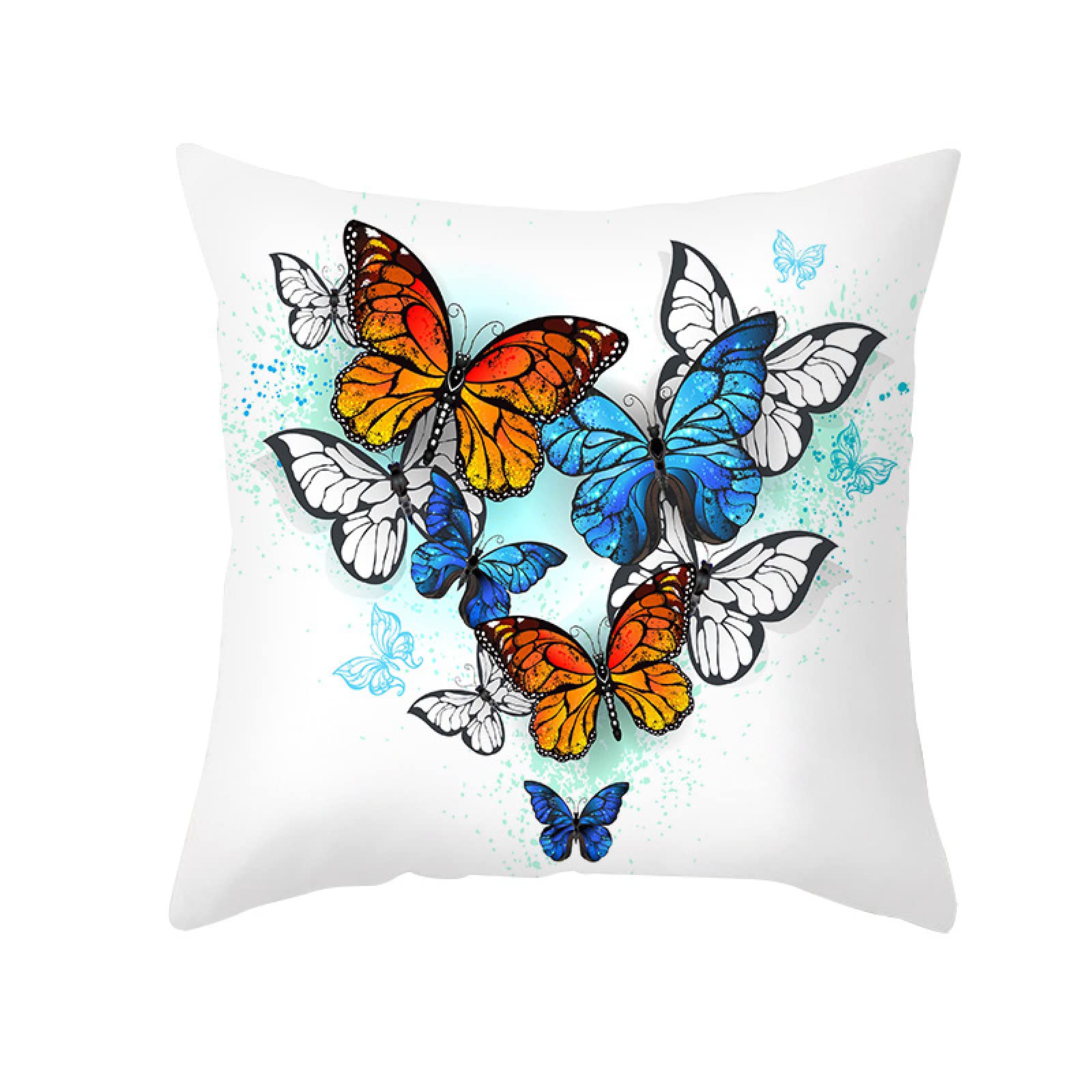 Cushion Covers Orange Blue Butterfly Pillow Cases Soft Linen Bed Cushions with Covers Included Washable Sofa Cushions with Invisible Zip Pillowcase Breathable Pillow Cover Cushion Cover 80x80cm/1 Pack
