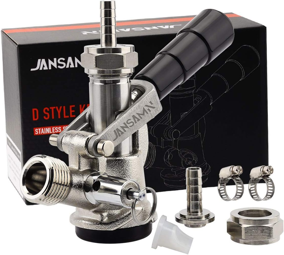 Keg Coupler, Sankey D Tap with 304 Stainless Steel Probe, Keg Coupler D System with Black Handle & Hose Clamp, D Style,Sankey D Tap for 5/16" ID Hose