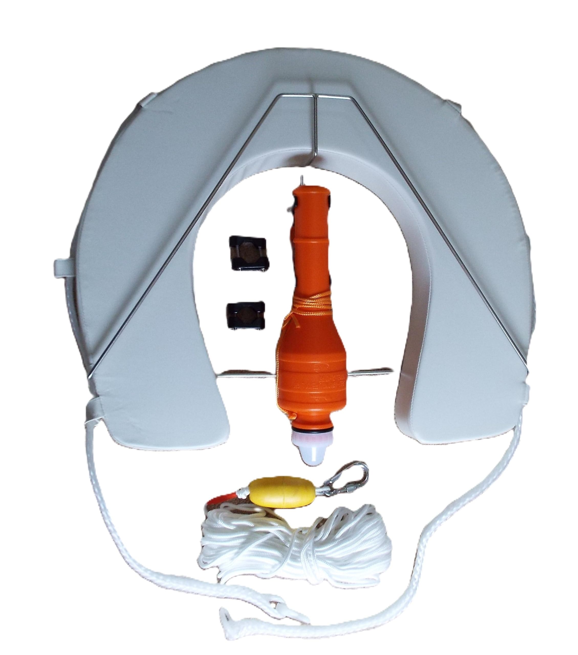 MOB Man Overboard Kit, Horseshoe Lifebuoy with LED Light, Throw Line and V-Bracket Mount, Orange (White)