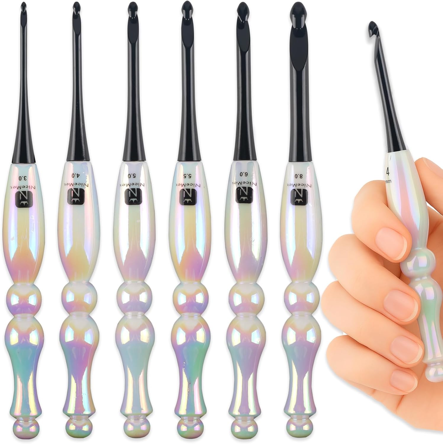 Svartur Crochet Hooks Set, 6 Sizes Ergonomic Crochet Hook Kit, Resin Handles, Smooth Yarn Crochet Needles for Beginners and Advanced Crocheters, Knitting & Crochet Supplies, White
