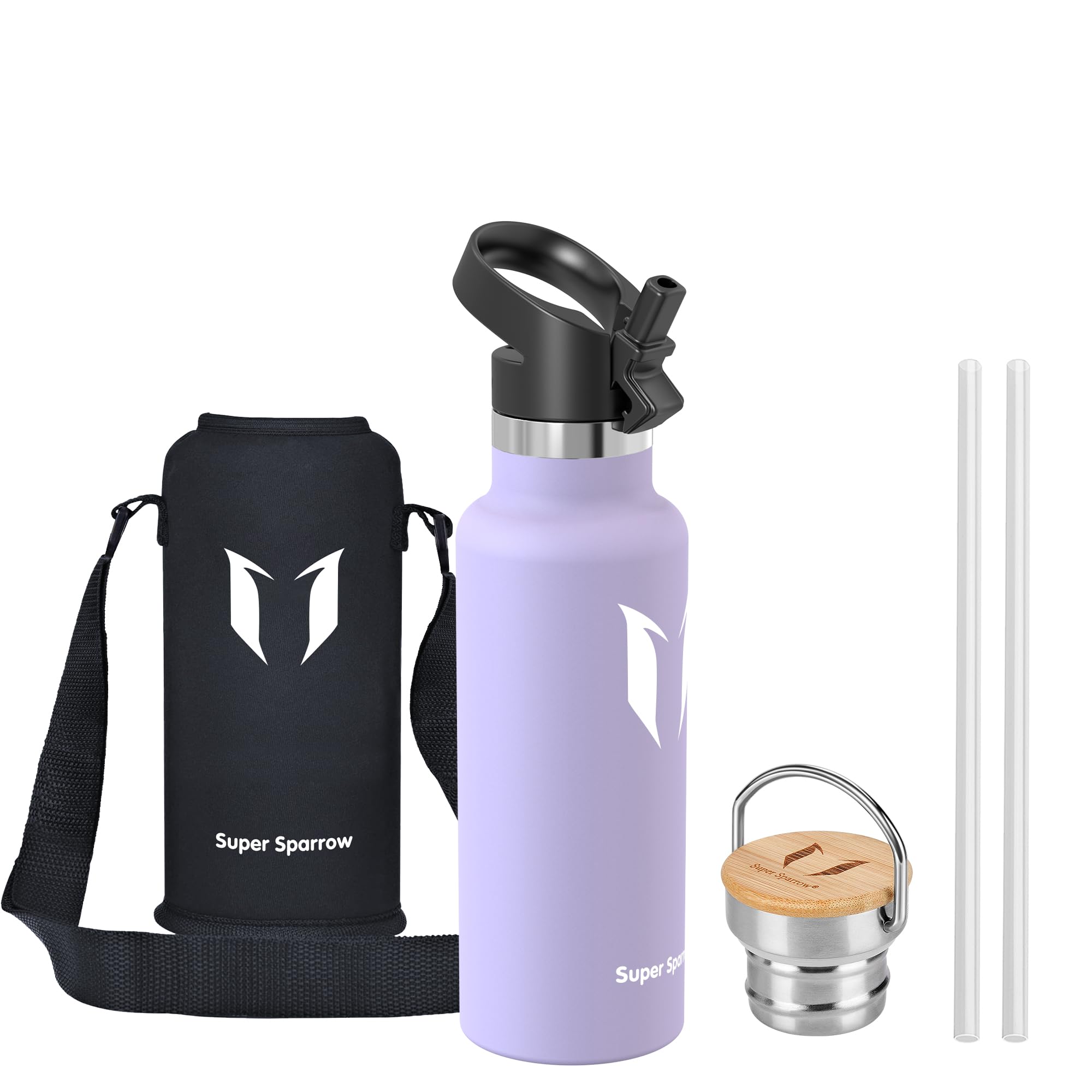 Super Sparrow Borraccia Termica - Bottiglia Termica Senza Perdite - 350ml/500ml/620ml/750ml/1L - Senza BPA Borracce Bambini - Per Scuola, Sport, Campeggio, Palestra, Ciclismo - Con 2 Tappi