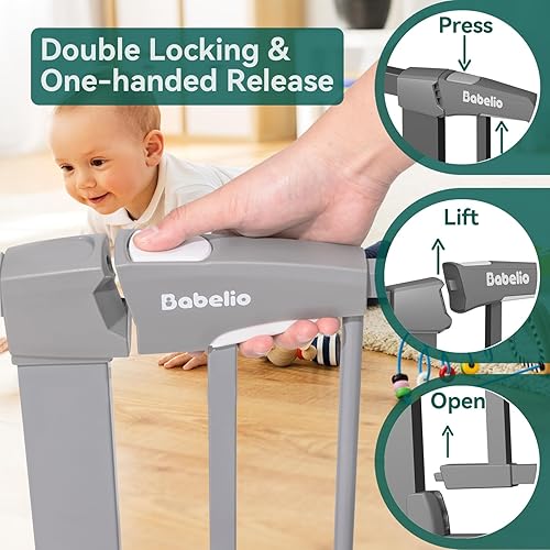 Miniatura 63 de Babelio Puerta de bebé para puertas y escaleras, puerta de 26 a 40 pulgadas con cierre automático para perros y cachorros, fácil de instalar