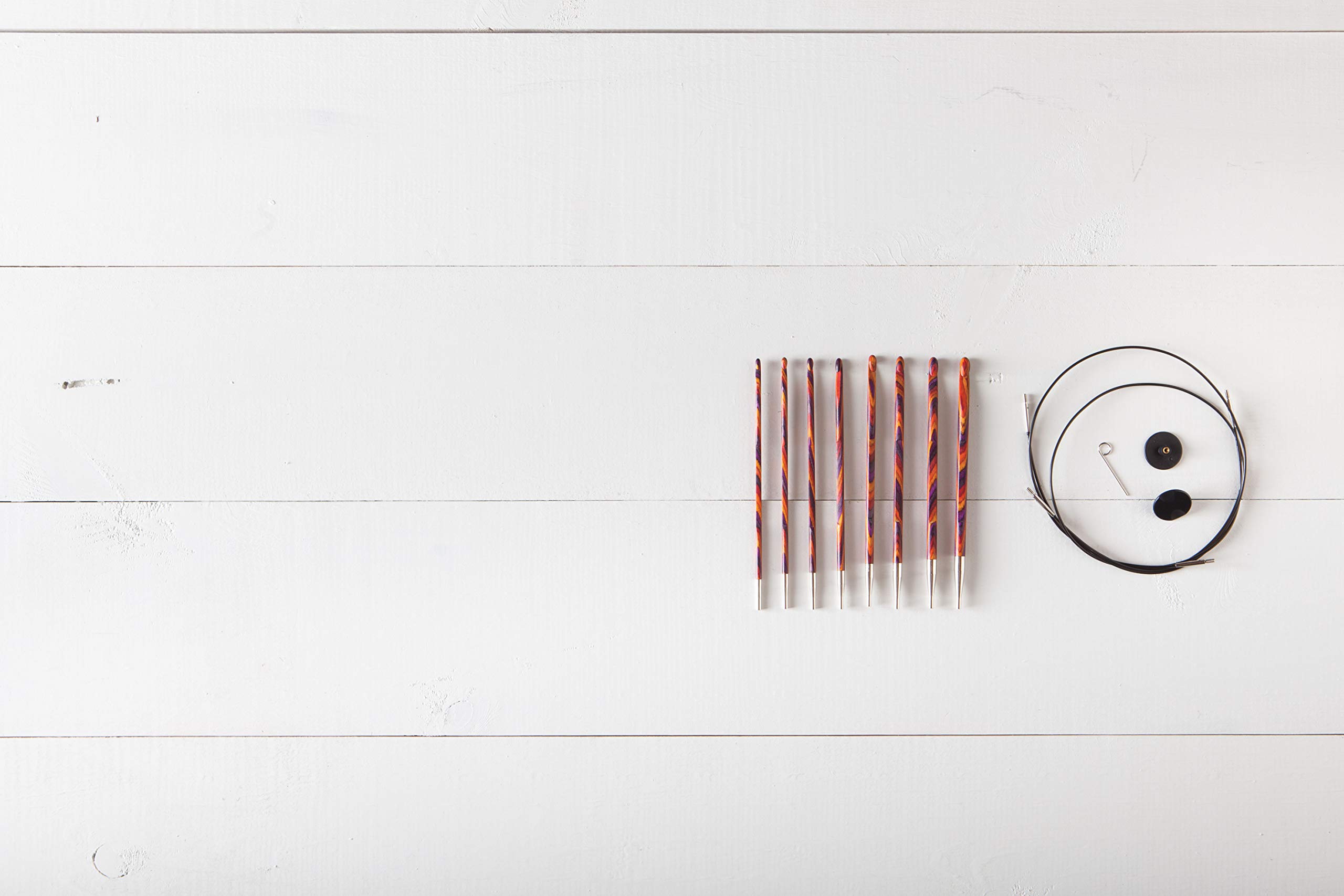 Knit Picks Austauschbares tunesisches Häkelnadel-Set aus Holz | Set mit 8 austauschbaren tunesischen Häkelnadeln in US E-K, mit Inline-Spitze, inklusive Kabeln und Endkappen