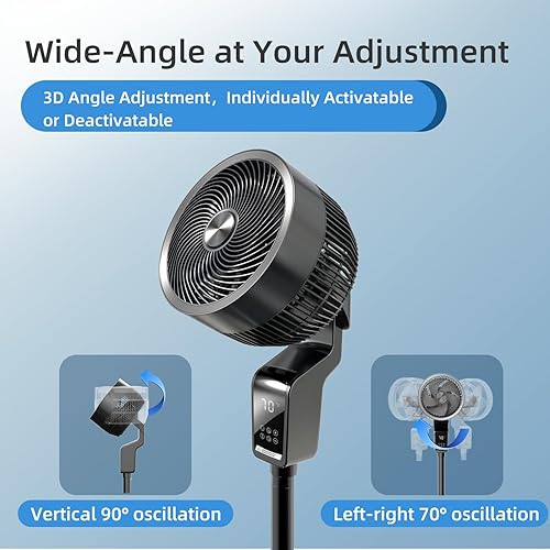 Miniatura 3 de Ventilador de pie con control remoto, ventiladores oscilantes con temporizador de 12 horas, 3 velocidades, pantalla de temperatura, ventiladores de