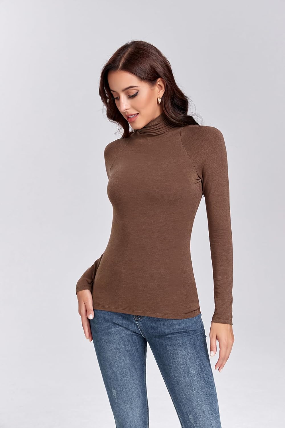 Womens Turtleneck Long Sleeve Shirts Slim Fitted Soft Lightweight Casual Active Layer Thermal Underwear Tops - Image 3