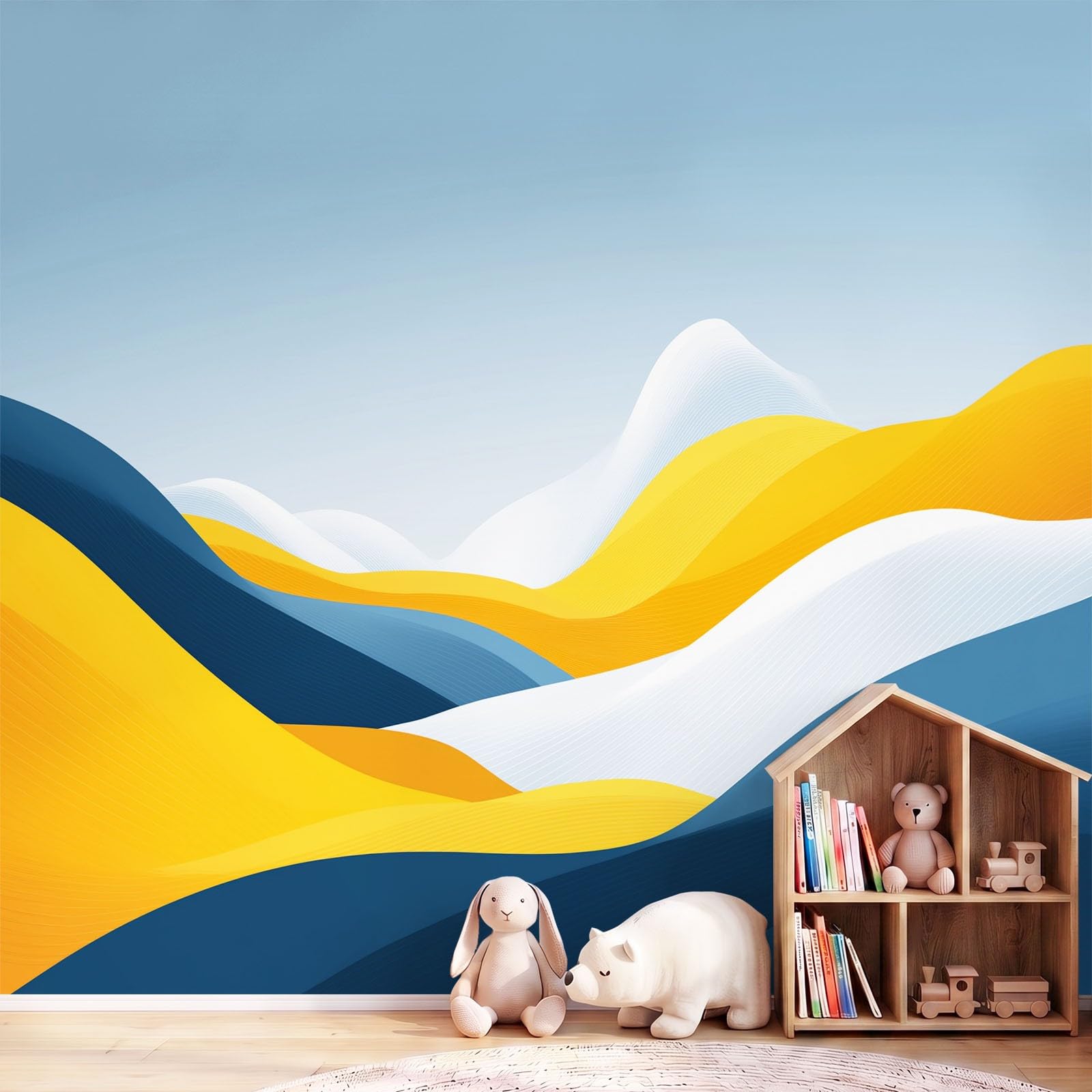 Nowoczesna geometryczna panoramiczna tapeta ścienna, 300 x 210 cm fototapeta z włókniny góry wzgórza, dekoracja ścienna salon pokój dziecięcy restauracja