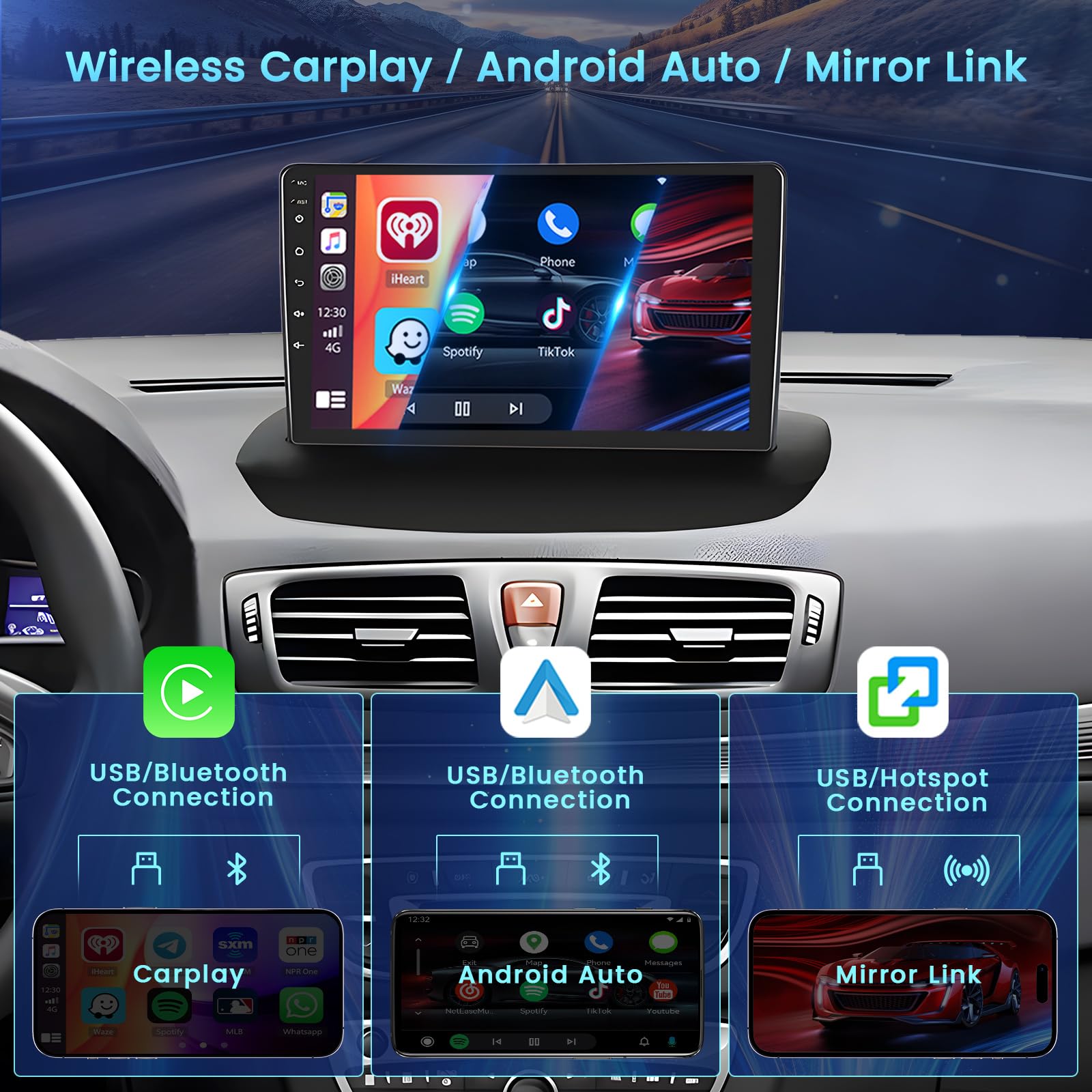 9" Écran Voiture Autoradio pour Renault Megane 3 2009-2014 2+64G | Autoradio carplay voiture avec Android Auto sans fil, Android 15, Bluetooth /GPS/Caméra de recul/FM/WiFi, SWC 26UI