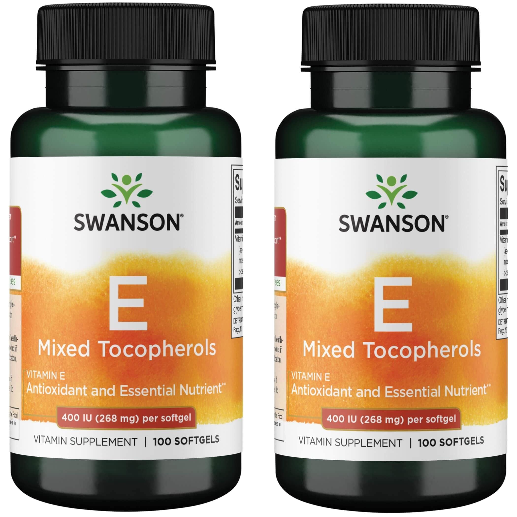 Swanson Vitamin E Mixed Tocopherols, 400 IU (268 mg), 100 Softgels, 2 Pack 100 Count (Pack of 2)