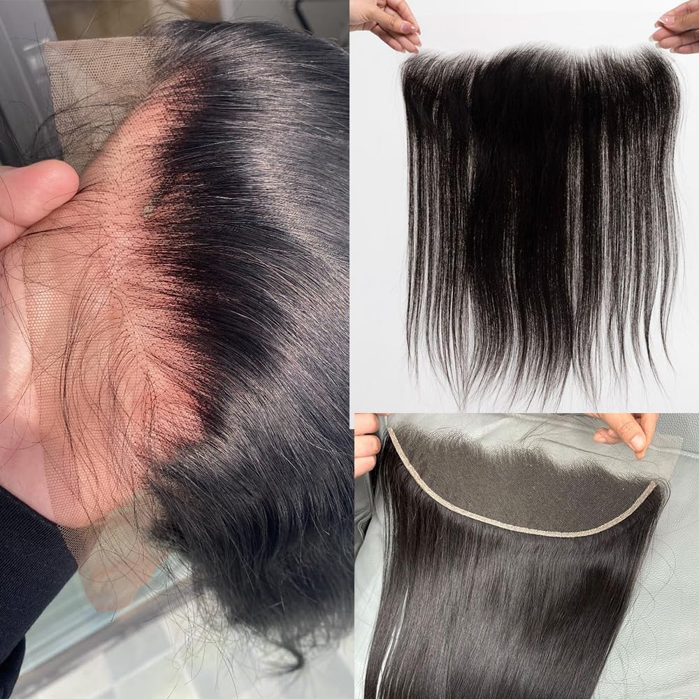 CHEEON 13x4 HD Lace Frontal 18 Inch Brazilian Straight Lace Frontal Closure Human Hair 100% Unprocessed Virgin Human Hair Frontals Pre Plucked with Baby Hair 150% Density Natural Black