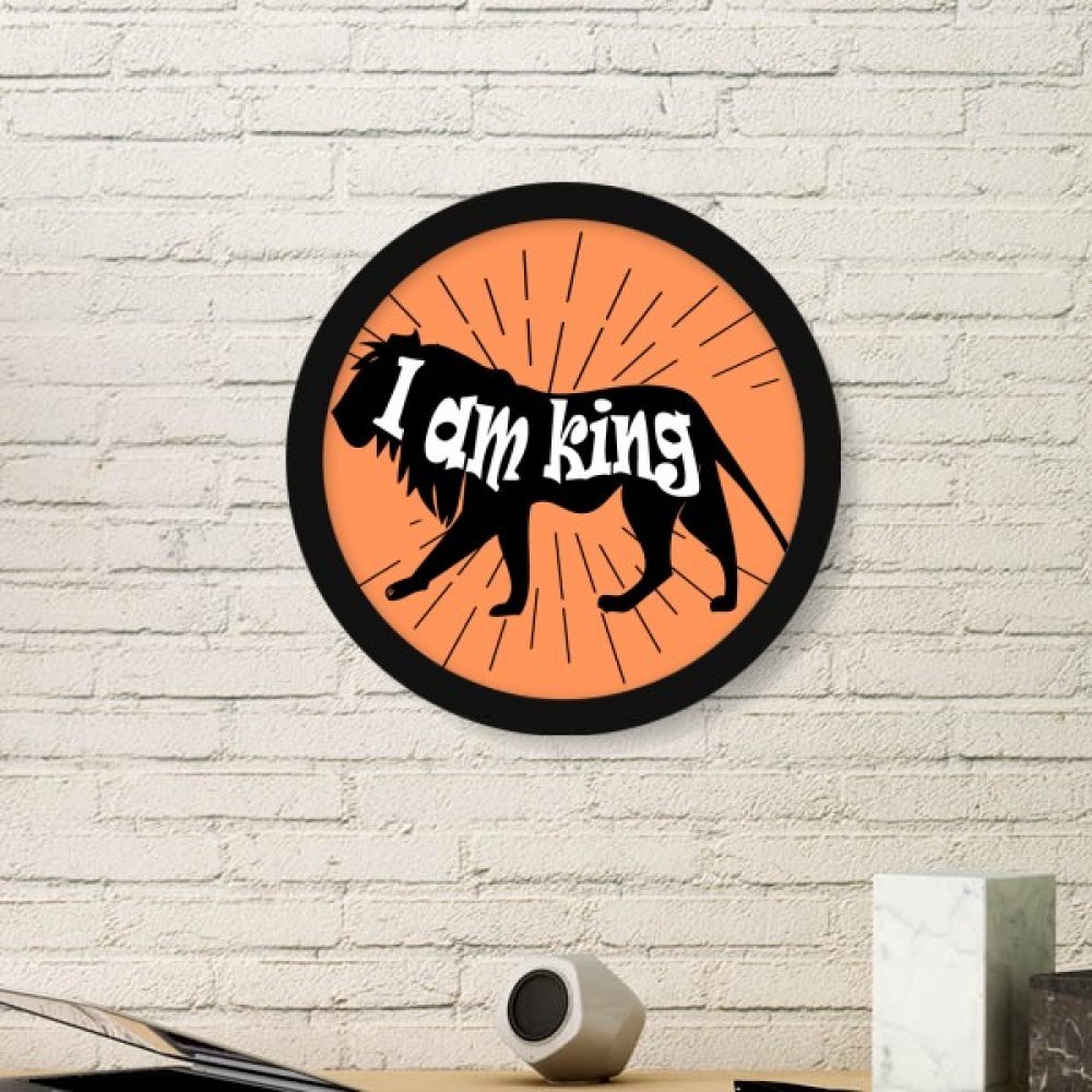 Peinture silhouette lion cadre rond bois noir pour salon moderne