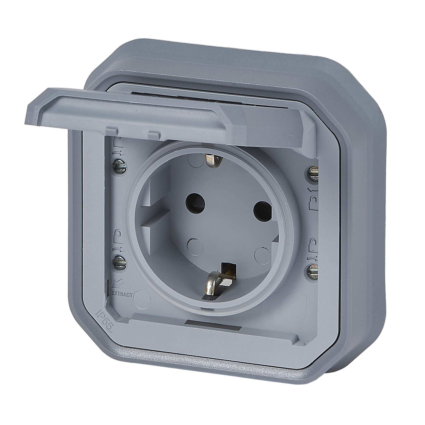 Legrand - Enchufe 16A con contacto lateral de tierra - Plexo - Estanco IP55 - Montaje empotrado - Gris - 069833LE