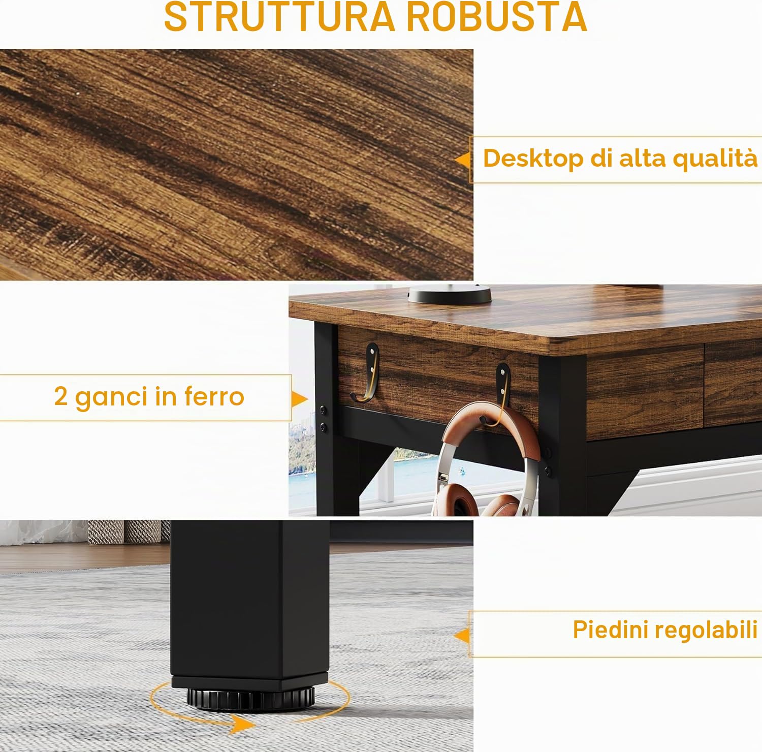 Lailang 200cm Scrivania Computer, Tavolo Ufficio Riunioni, Scrittoio Vintage, Scrivania Con Cassetti, Scrivania Per Due Persone, 200 x 60 x 82 cm, Marrone Rustico