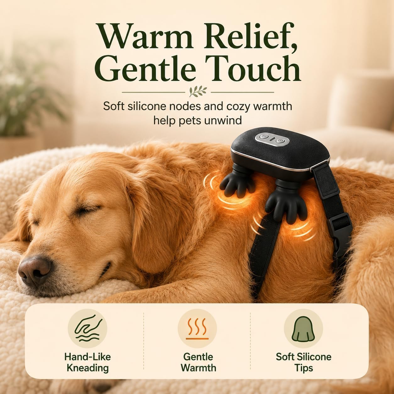 Massaggiatore Cani Portatile, Massaggiatore Elettrico Rilassante Per Animali Funzione Riscaldamento Delicato, Ricarica Wireless Comando Pulsante Singolo, Adatto Cani Gatti (Verde)