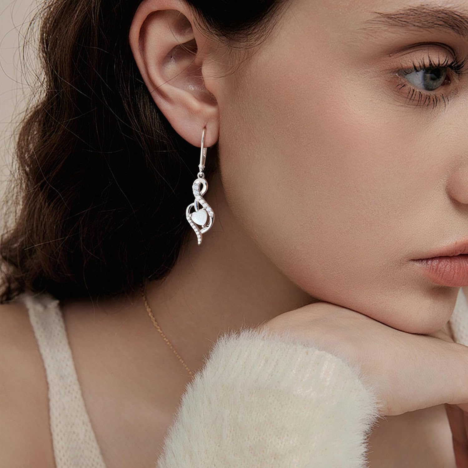 Infinity Heart Dangle Drop Earrings for Women, 925 Sterling Silver Birthstone Leverback Earrings, Birthday Anniversary Valentines Day Jewelry Gifts for Women Mom Her - Image 3