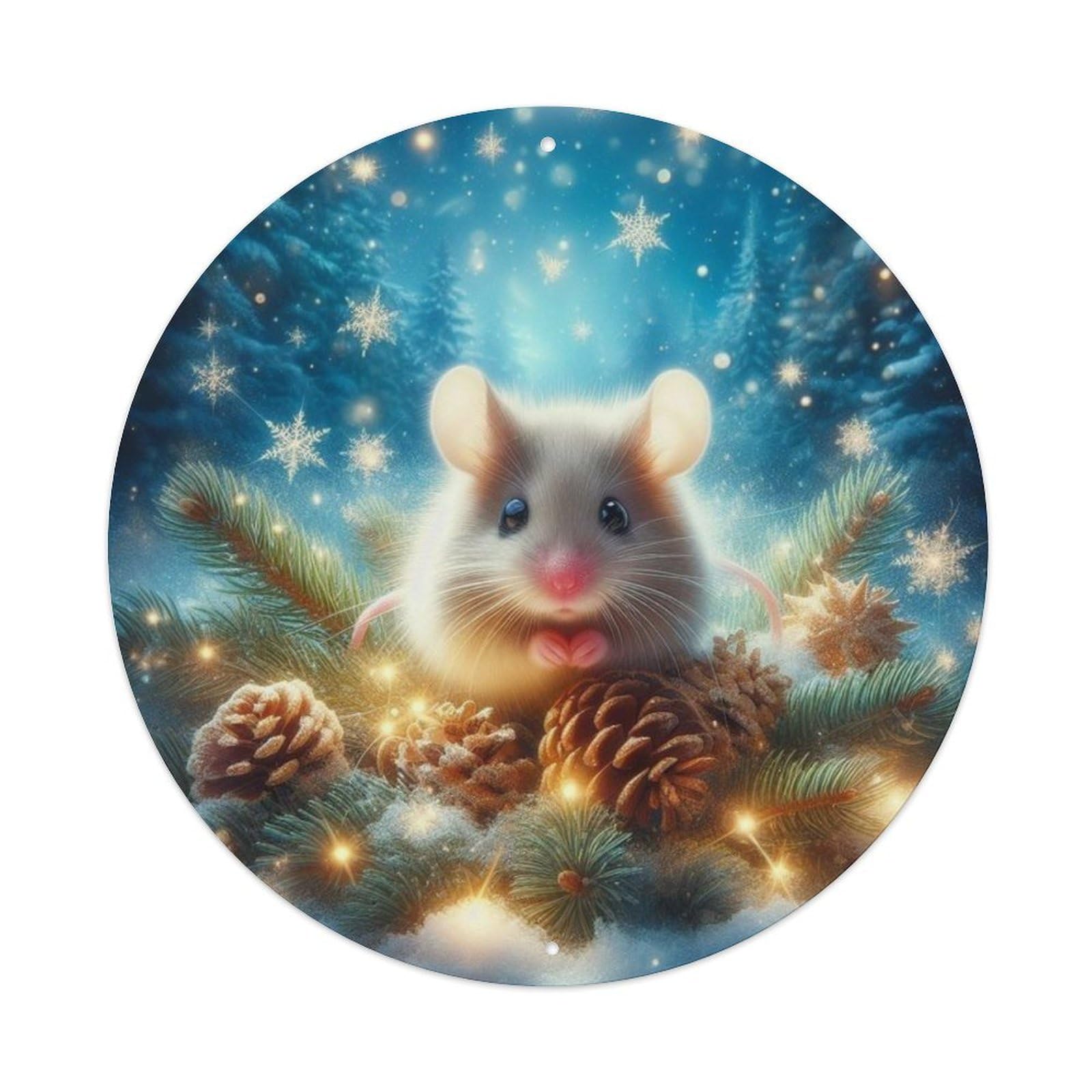 Animal Mouse Christmas Winter Forest Snow Holiday Cute Vintage Metal Tin Sign Plaque Wall Decor for Cafe, Club Bar, Office, Garden Metal Poster 8x8Inch