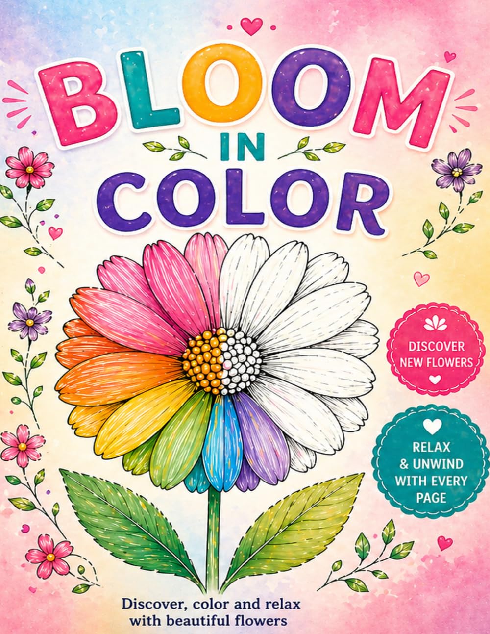 Bloom in Color: A Creative Flower Coloring Book with Mandalas, Cute Floral Designs, and Relaxing Patterns: A Fun and Relaxing Coloring Book with Cute ... Bold Designs to Inspire Creativity and Focus