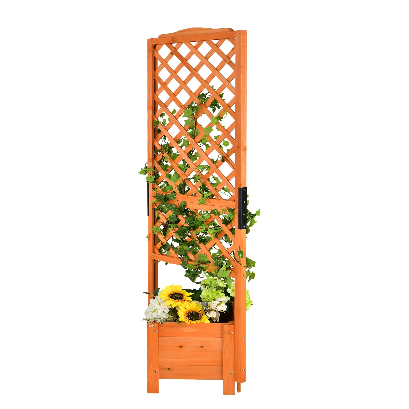 HOMASIS Jardinière avec treillis - 180 cm - Jardinière surélevée en bois avec treillis et trou de drainage - Parterre de fleurs pour plantes grimpantes, bac à fleurs pour balcon, jardin, terrasse,