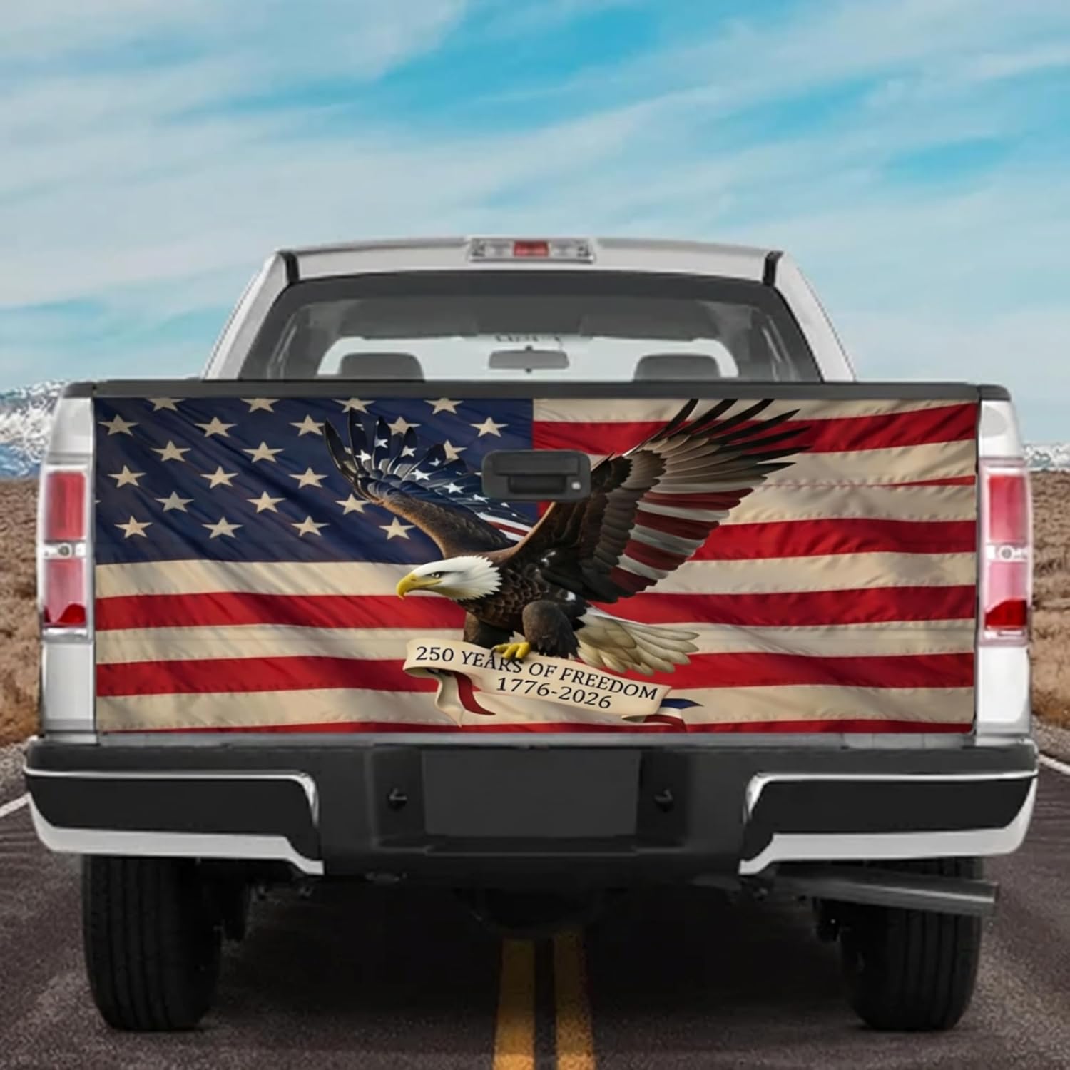ThangPham Shop 250 Years of US Patriotic Tailgate Wrap – America Flag Eagle Independence Anniversary Truck Decal